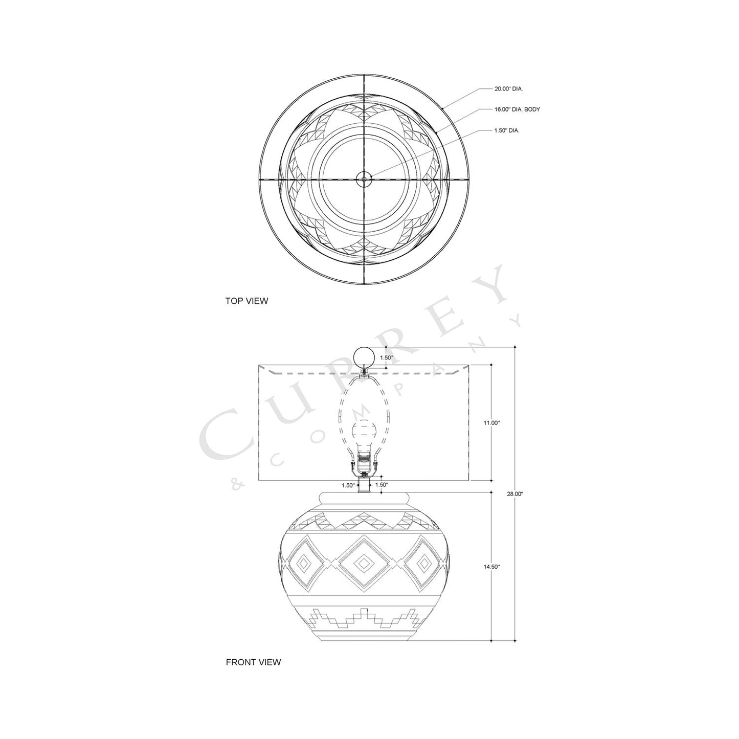 Tattoo Table Lamp - line drawing.