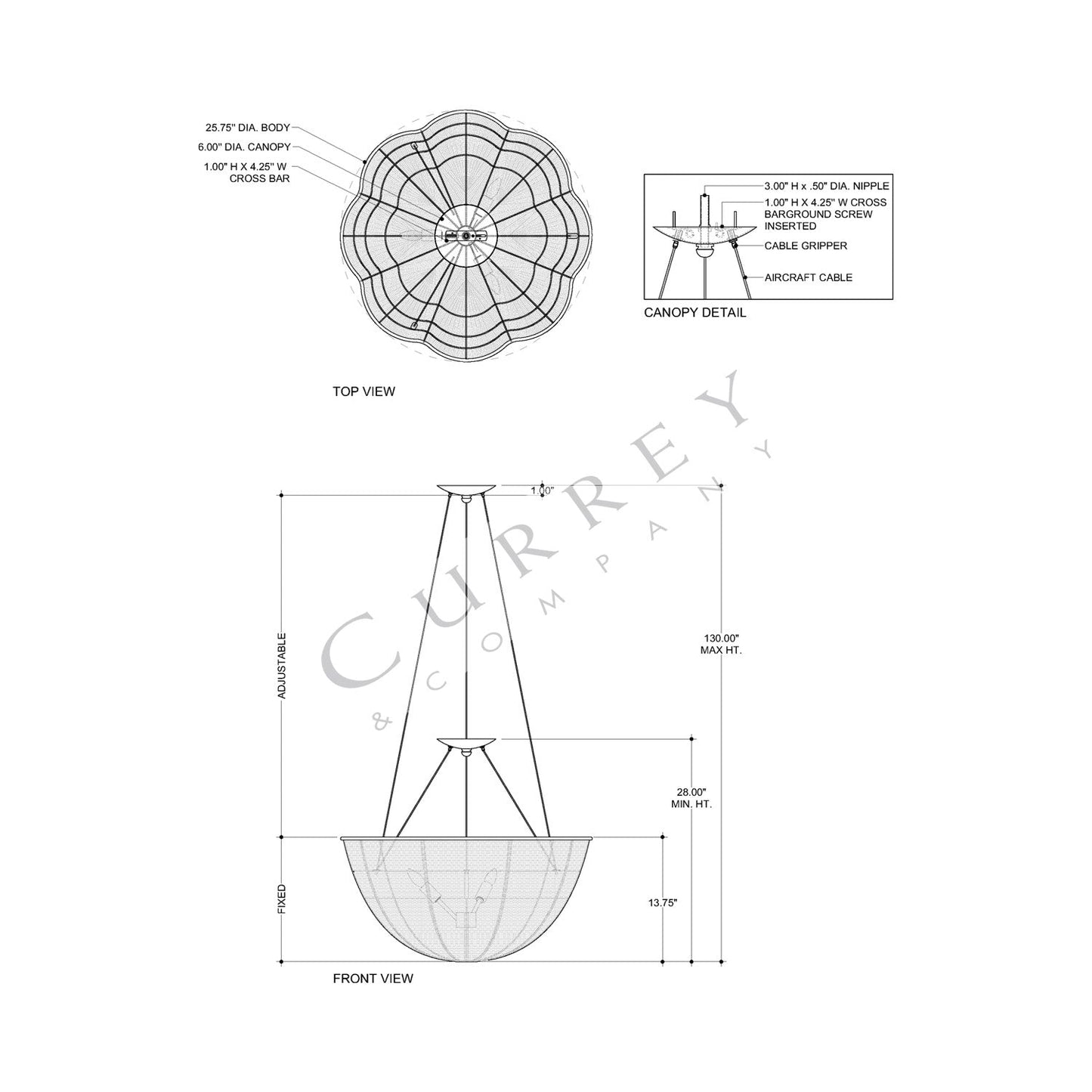 Telos Pendant Light - line drawing.