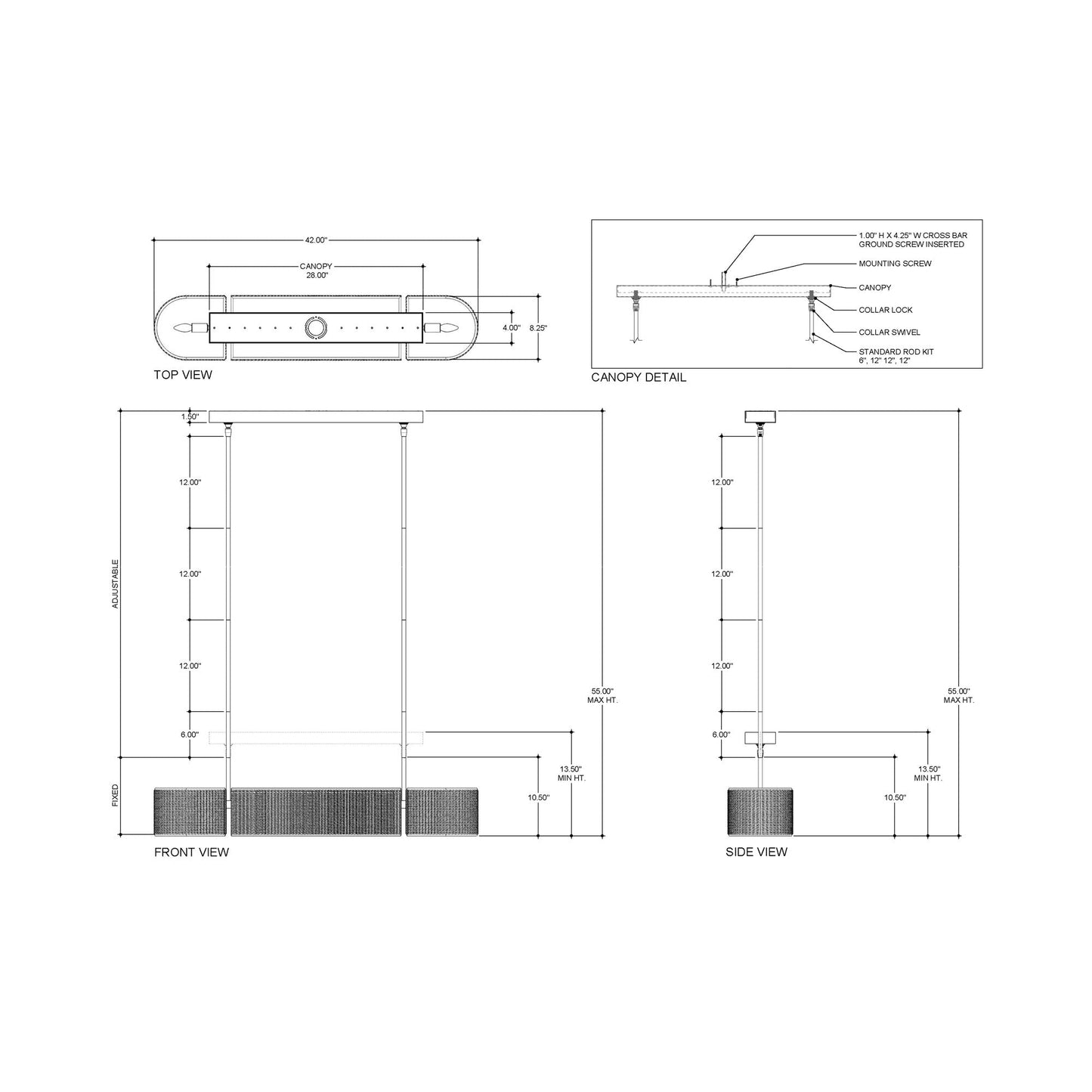 Tenby Oval Chandelier - line drawing.