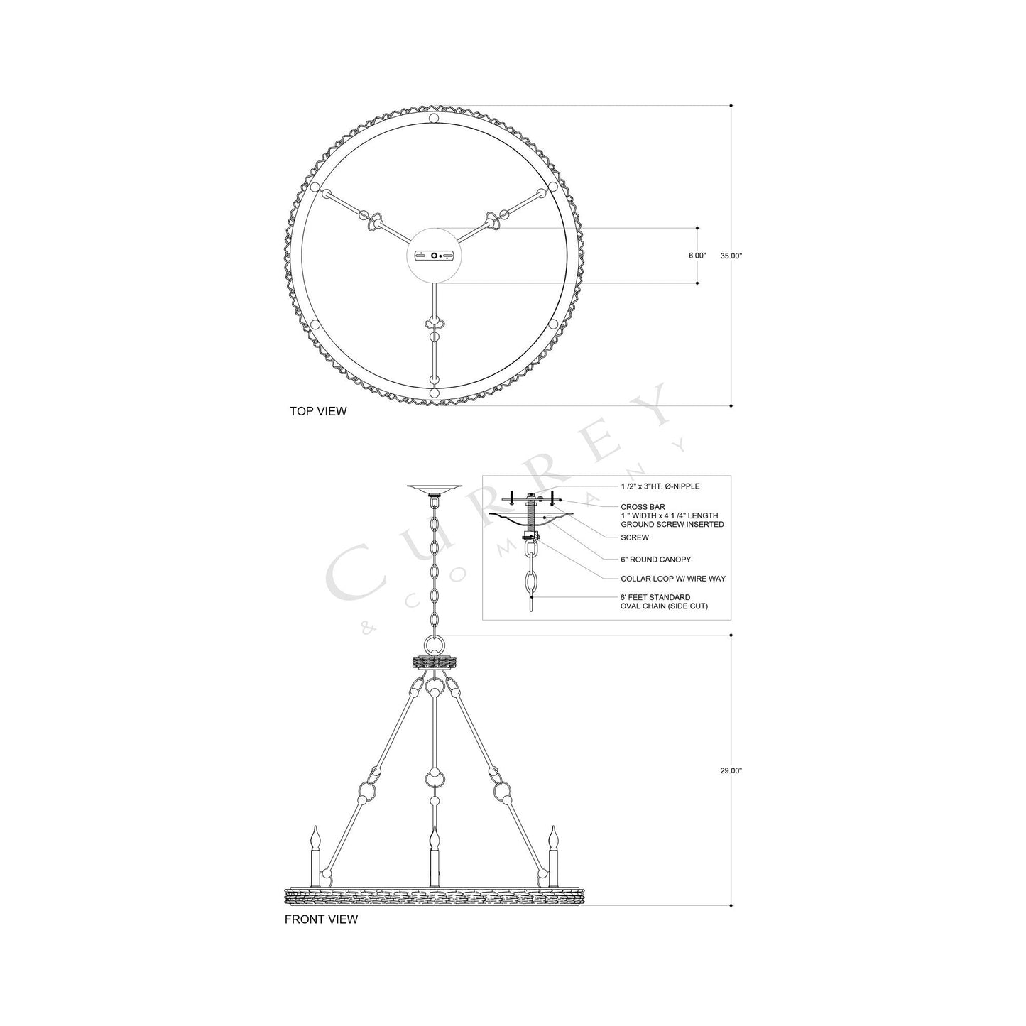 Tidewater Chandelier - line drawing.