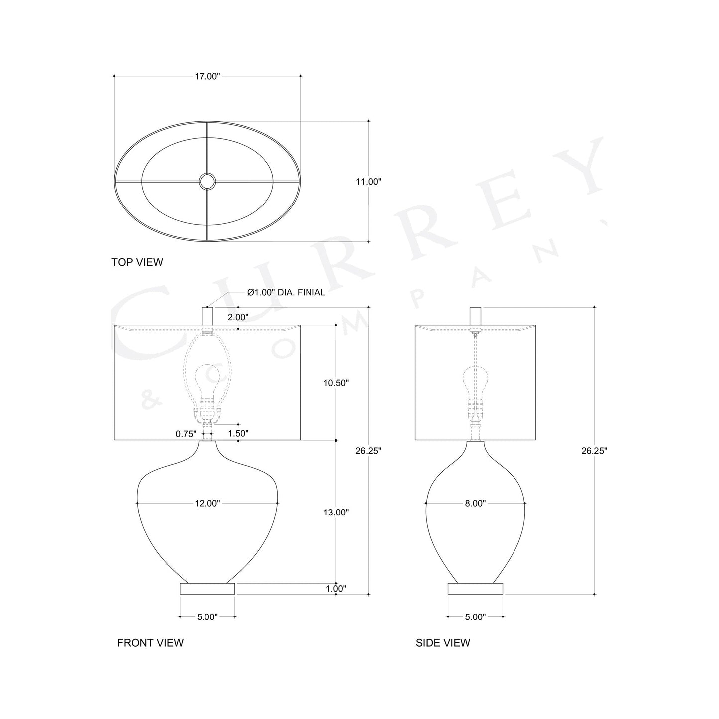 Tinney Table Lamp - line drawing.