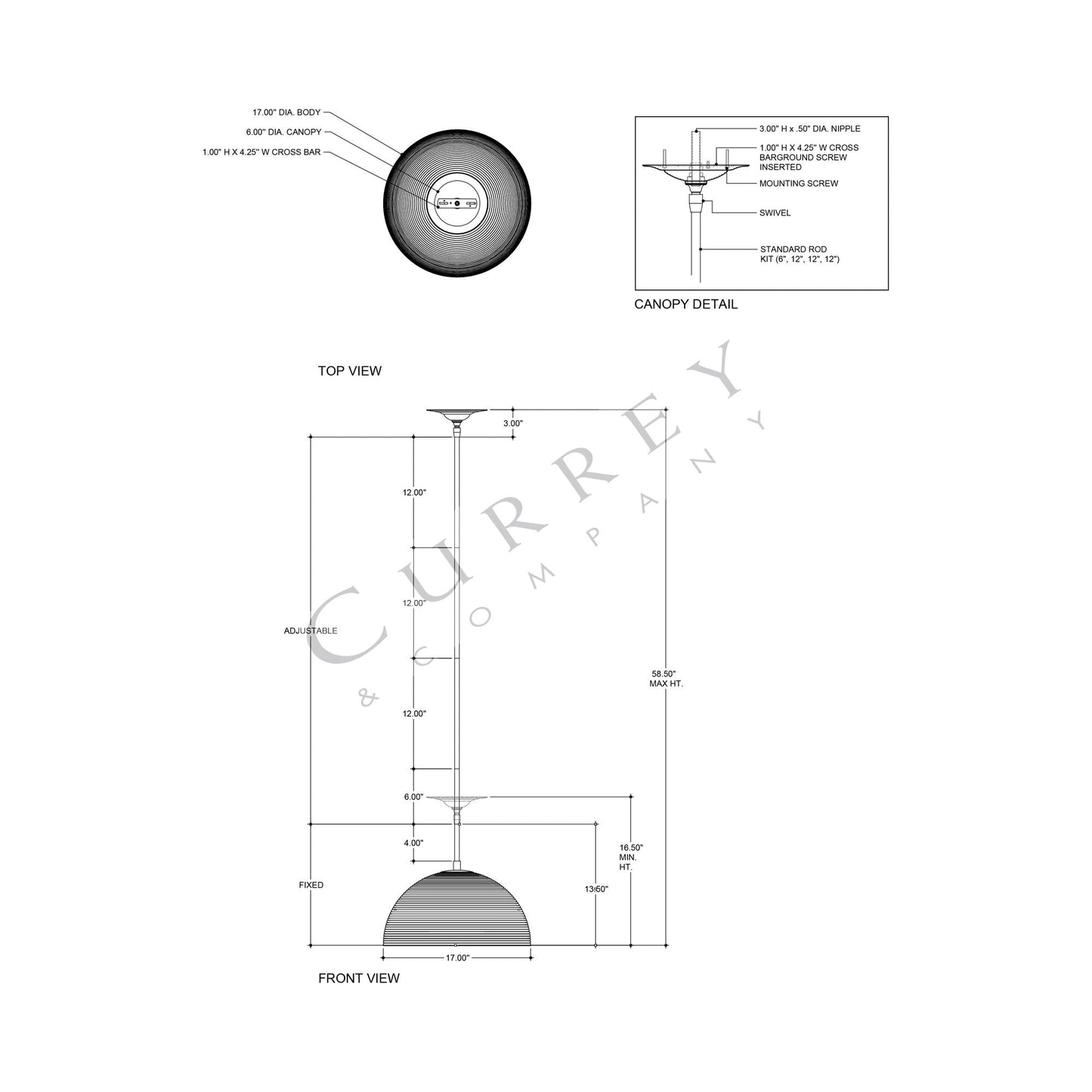 Tobago Pendant Light - line drawing.