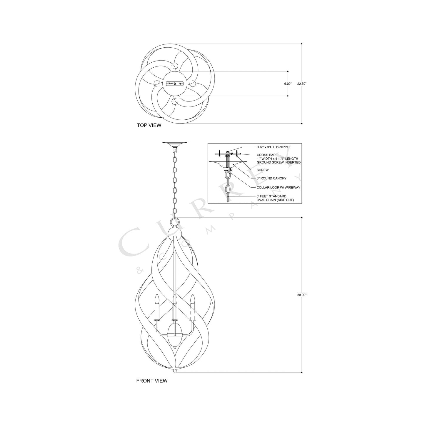 Trephine Chandelier - line drawing.