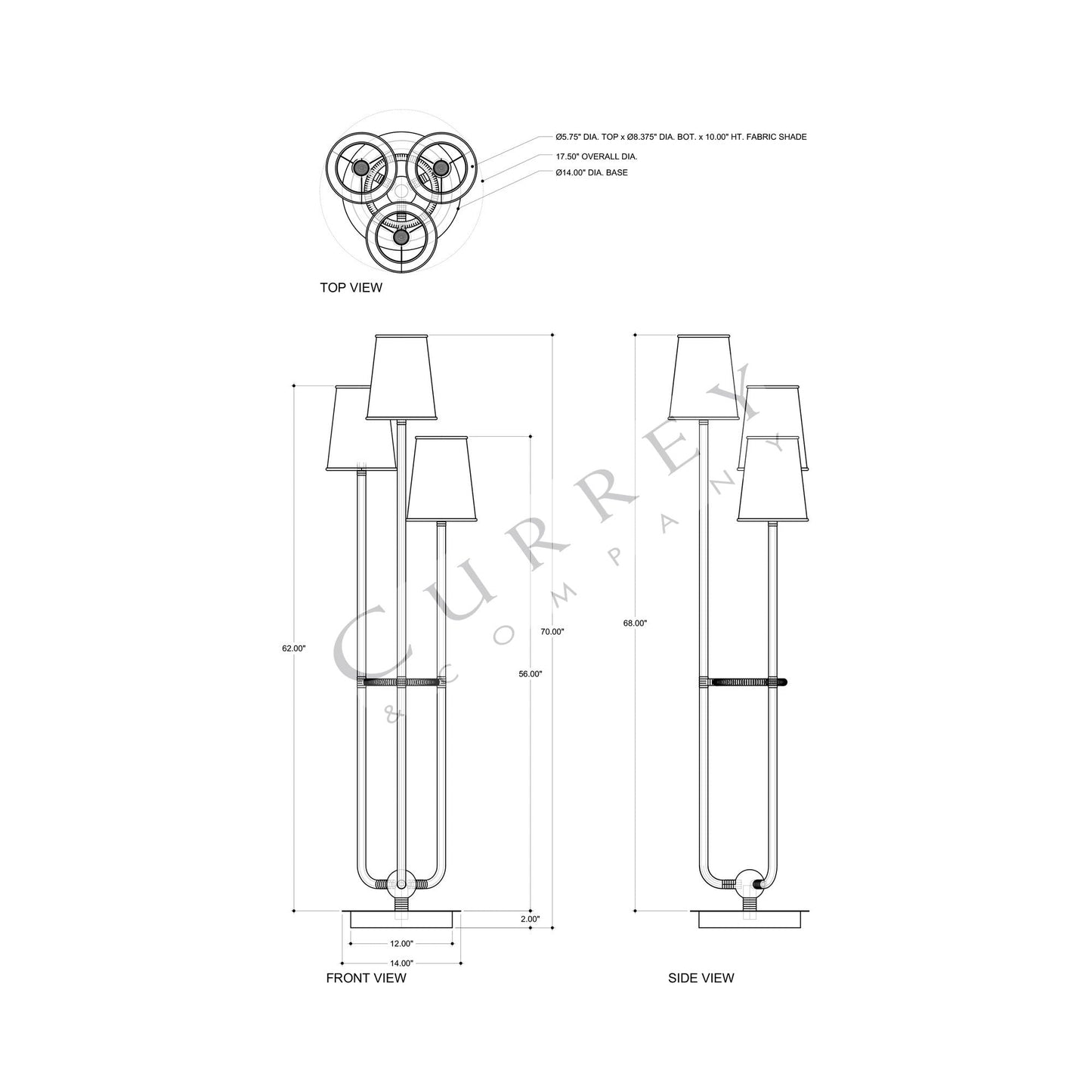 Triptych Floor Lamp - line drawing.