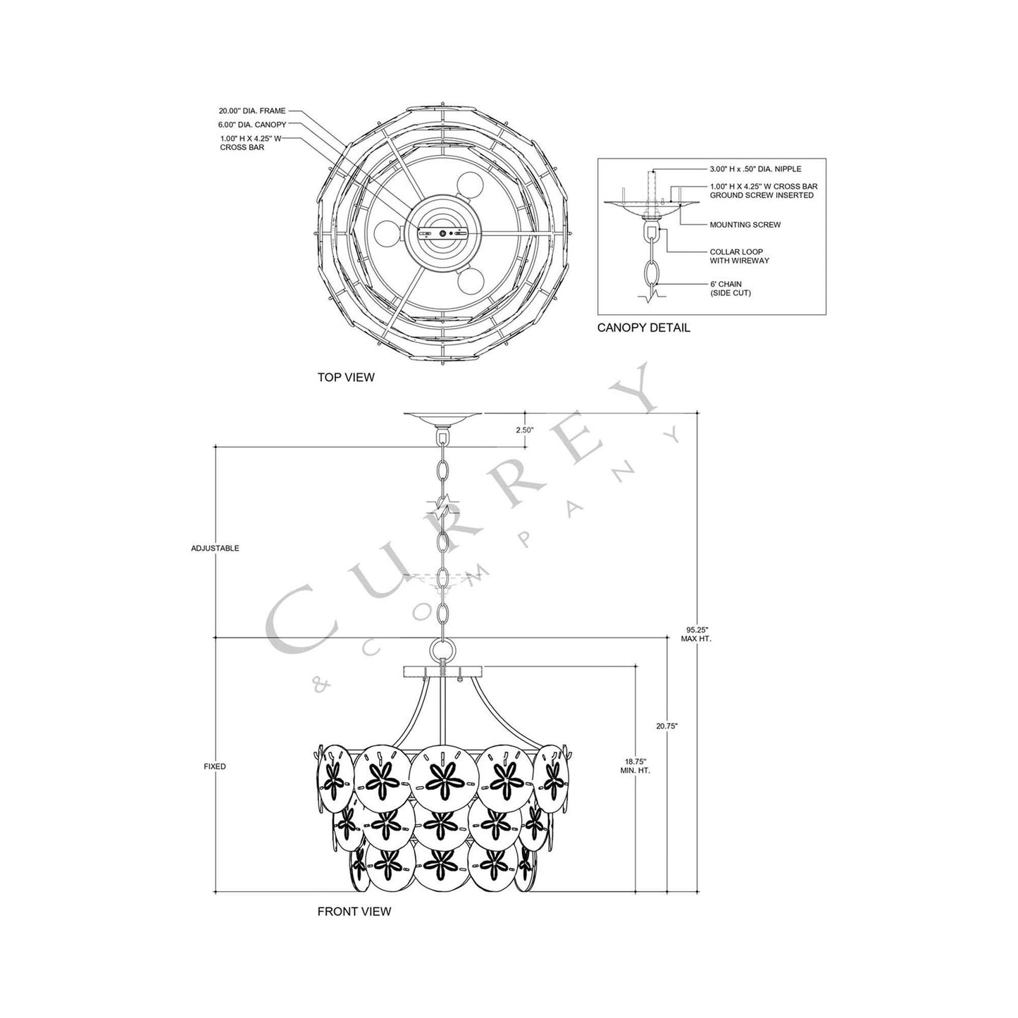 Tulum Medium Chandelier - line drawing.