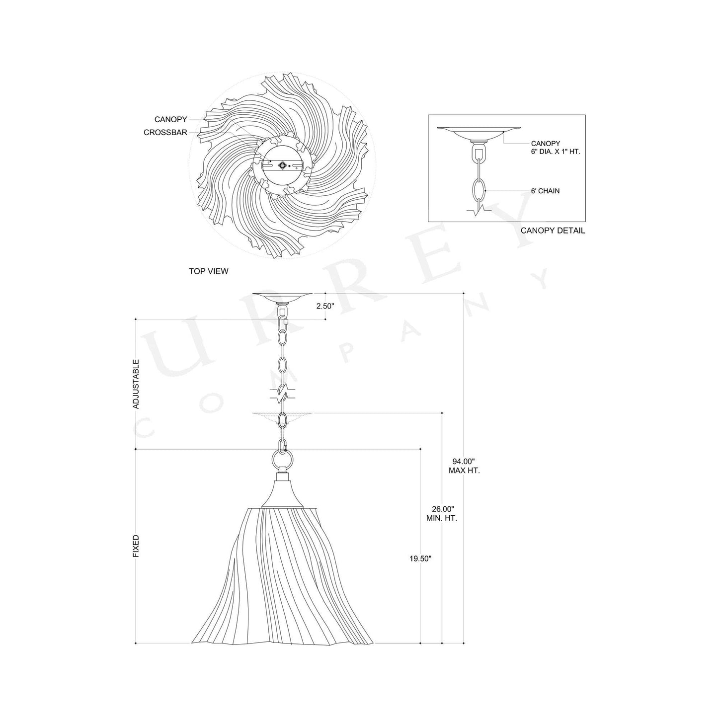 Twirl Pendant Light - line drawing.