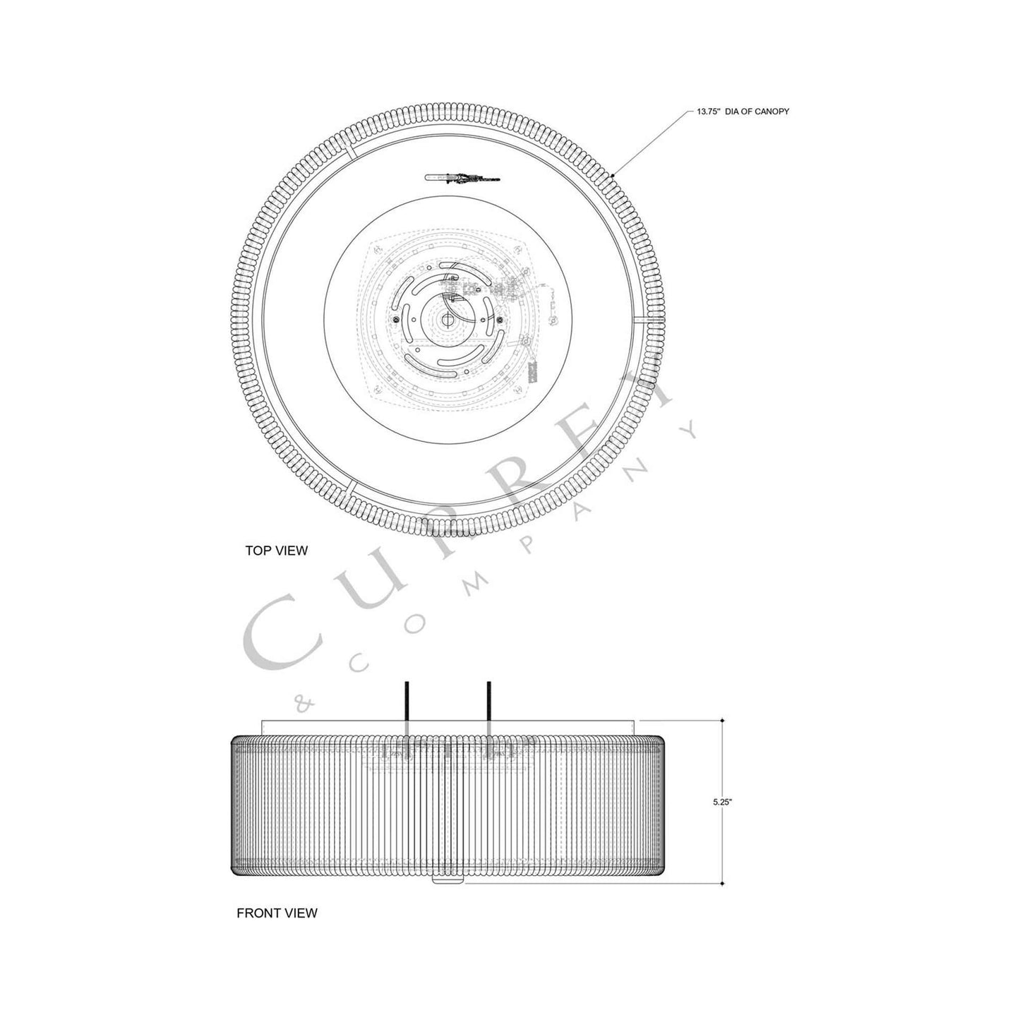 Tyrone LED Flush Mount Ceiling Light - line drawing.