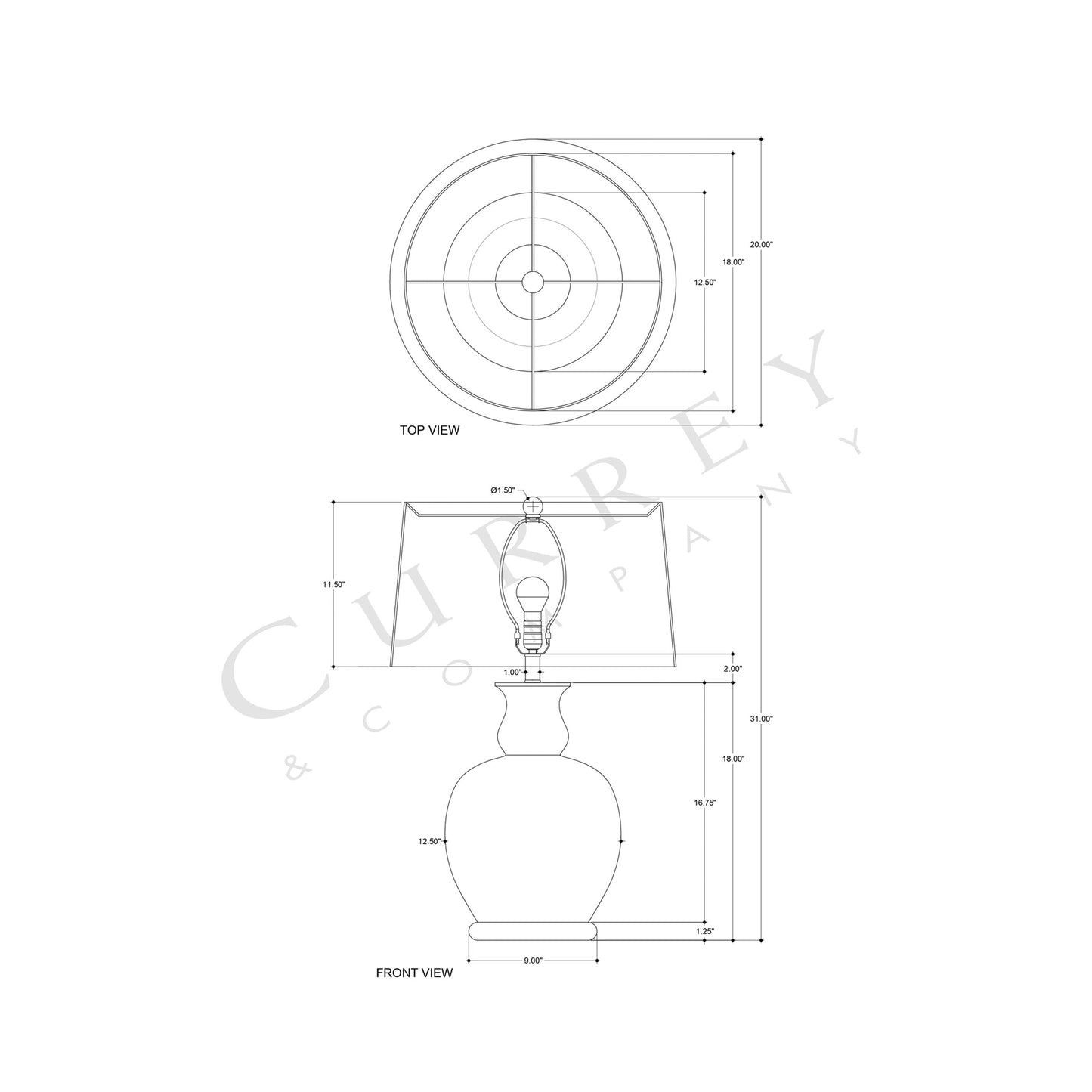 Ultimo Table Lamp - line drawing.