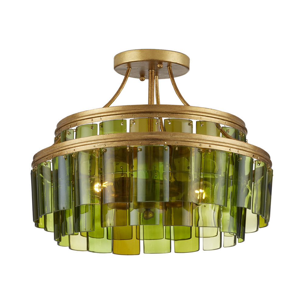 Vintner Semi Flush Mount Ceiling Light in Gold/Green.
