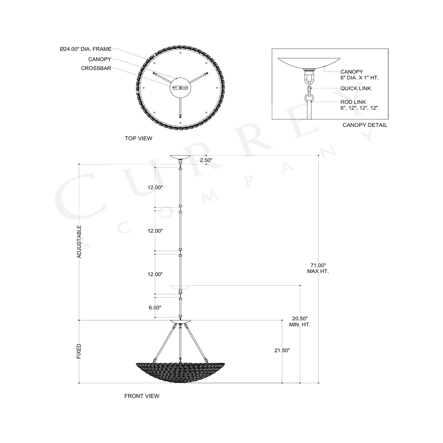 Virtu LED Chandelier - line drawing.