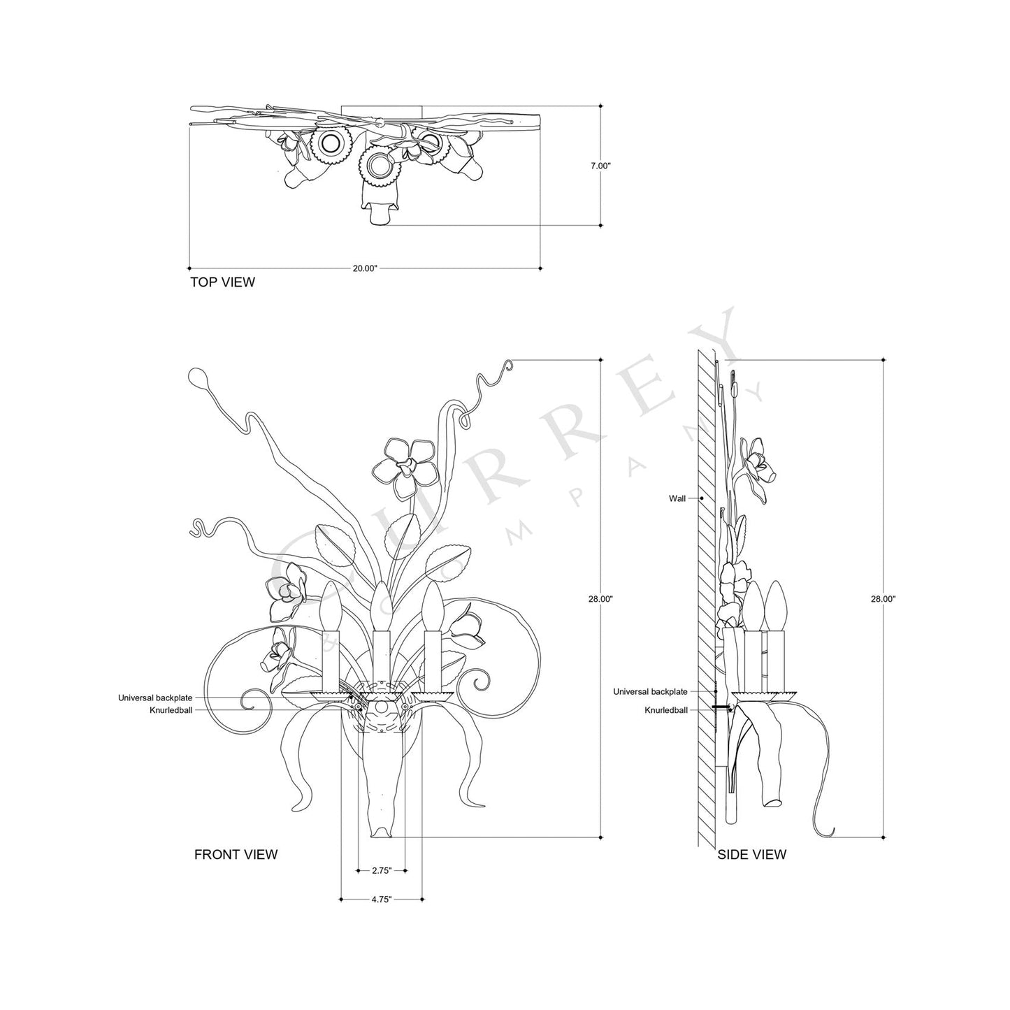 Westley Wall Light - line drawing.