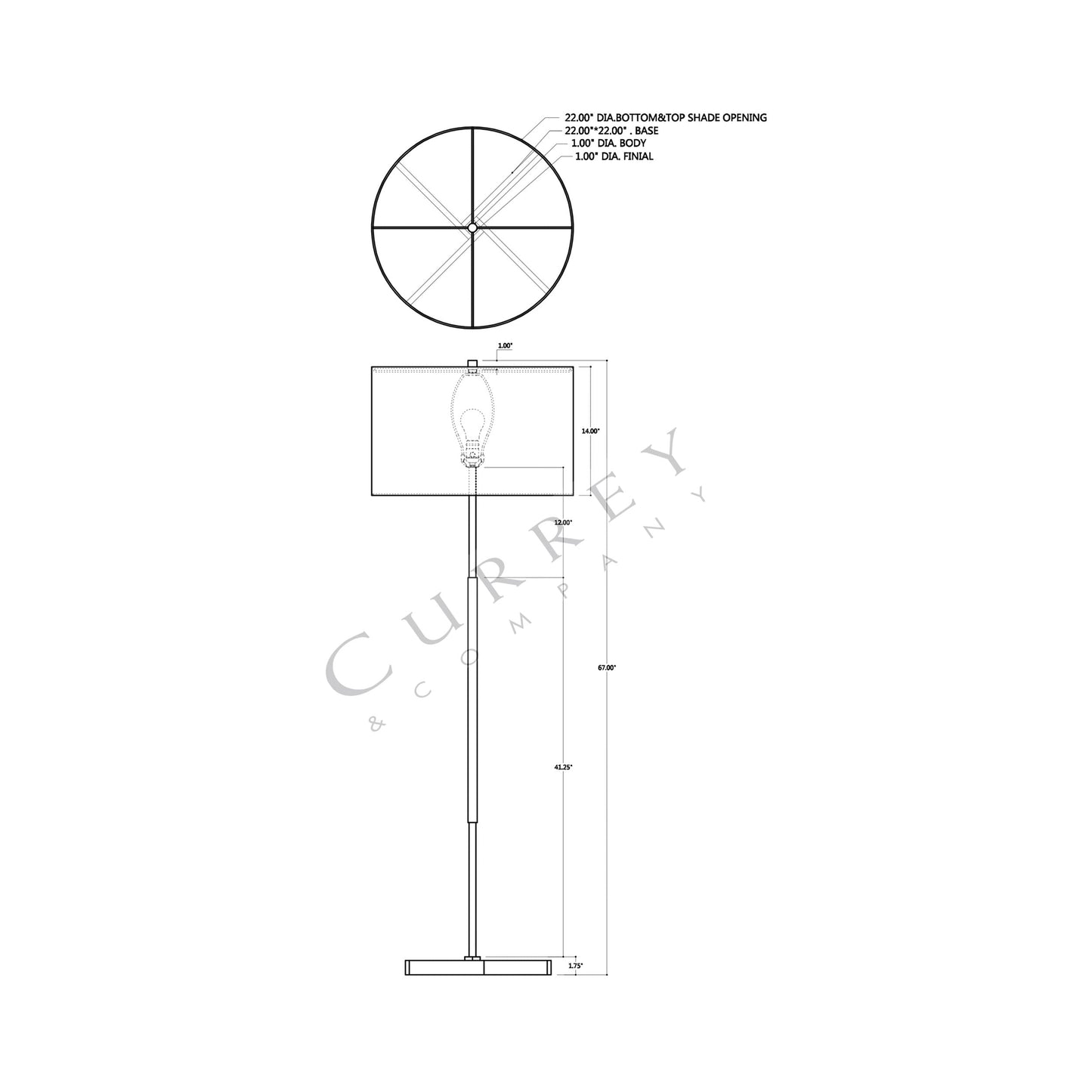 Willoughby Floor Lamp - line drawing.
