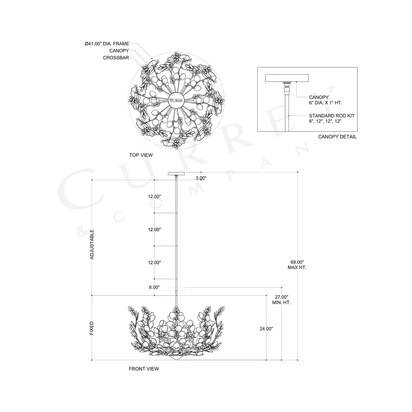Winterberry Chandelier - line drawing.