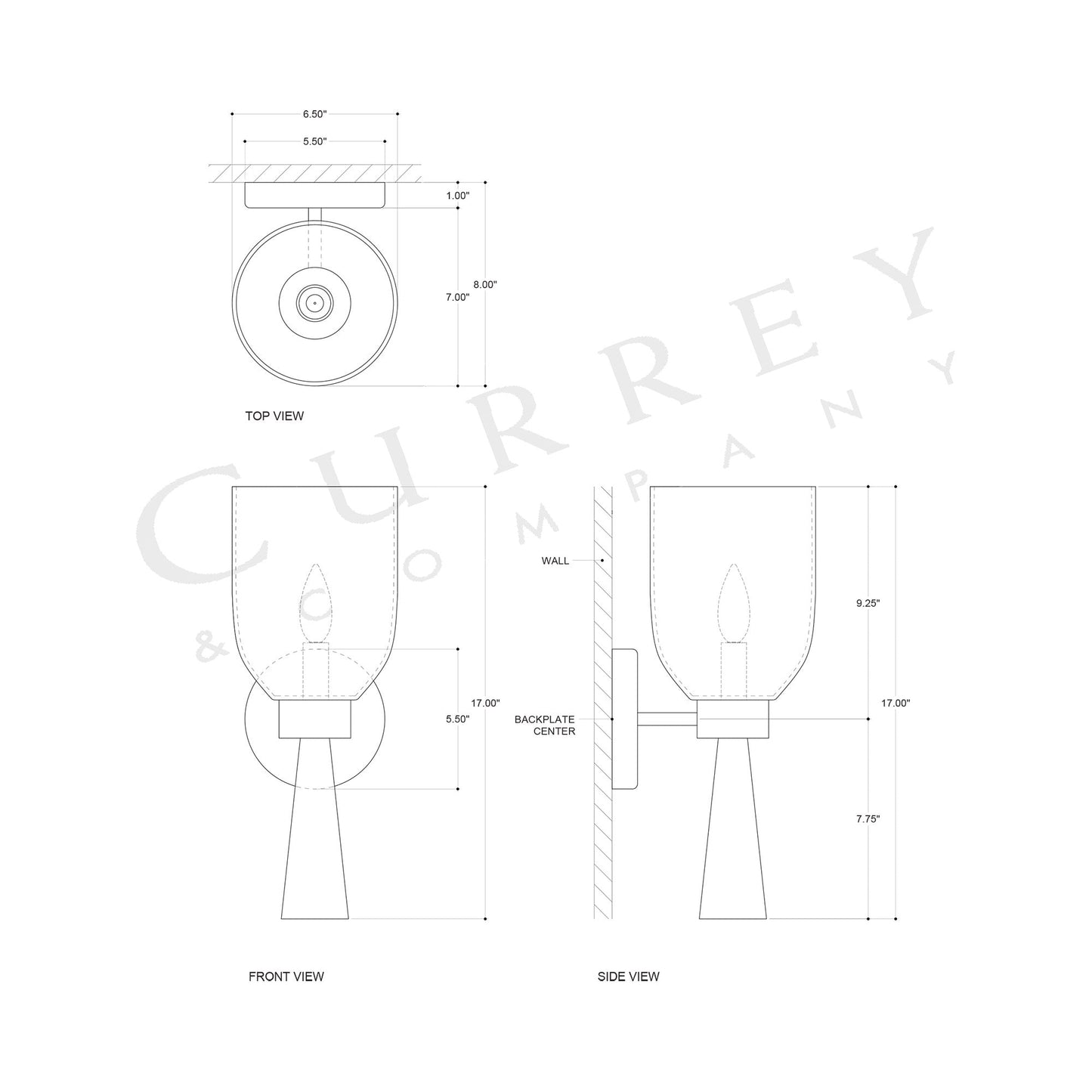 Woburn Wall Light - line drawing.