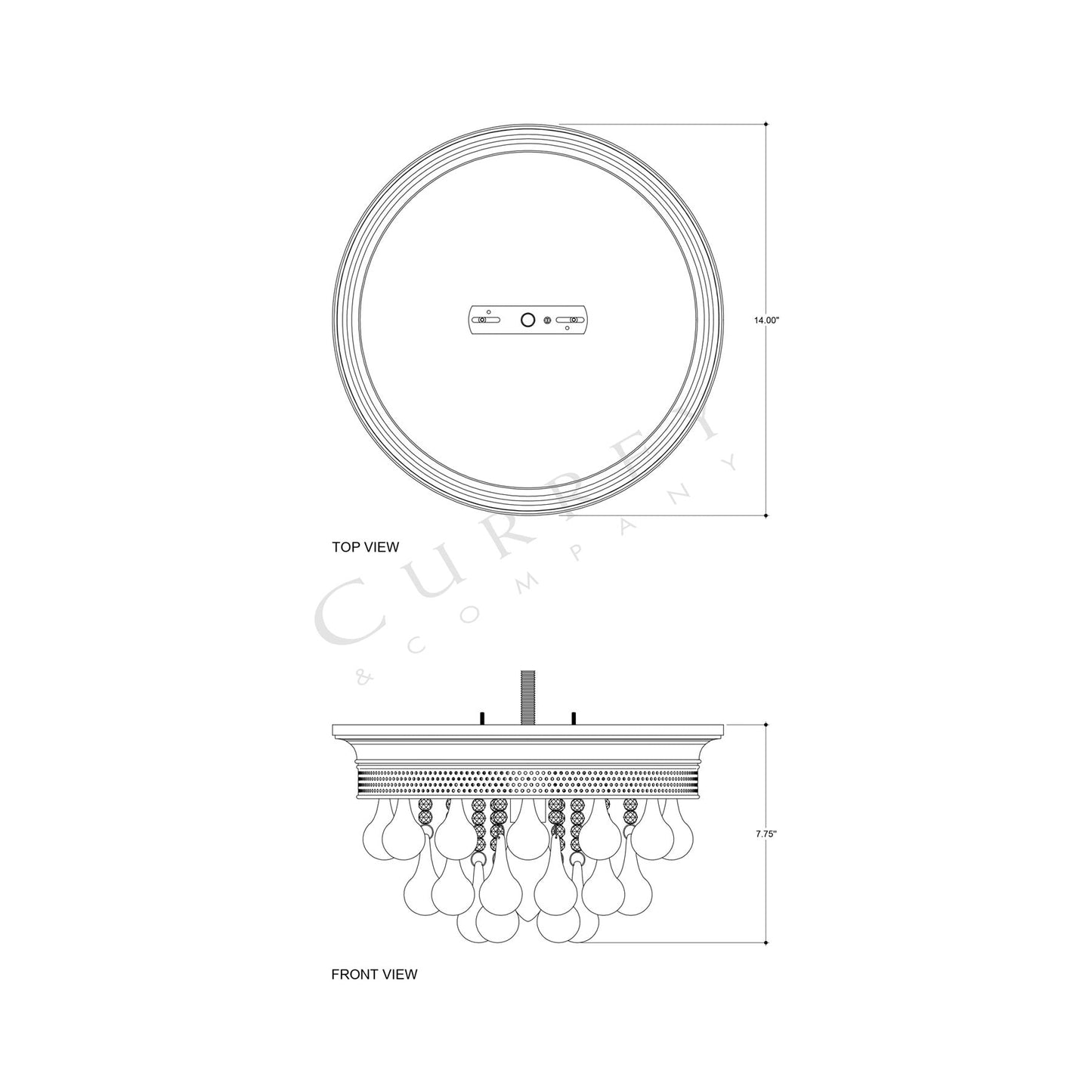 Worthing Flush Mount Ceiling Light - line drawing.