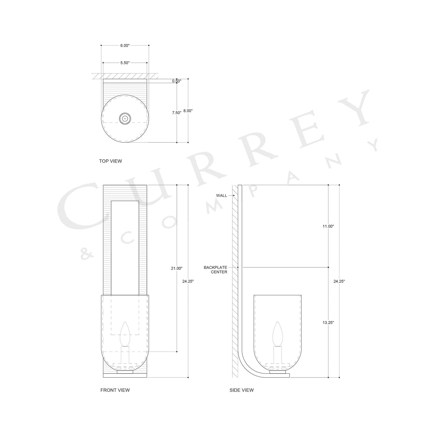 Wynyard Wall Light - line drawing.