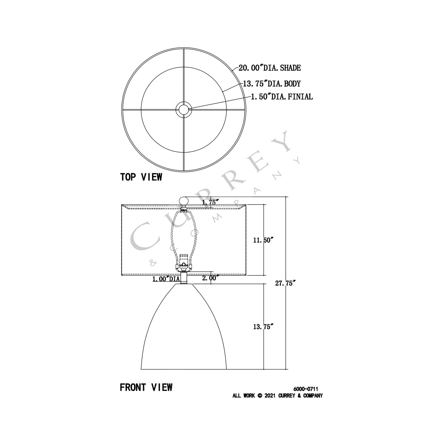 Zea Table Lamp - line drawing.