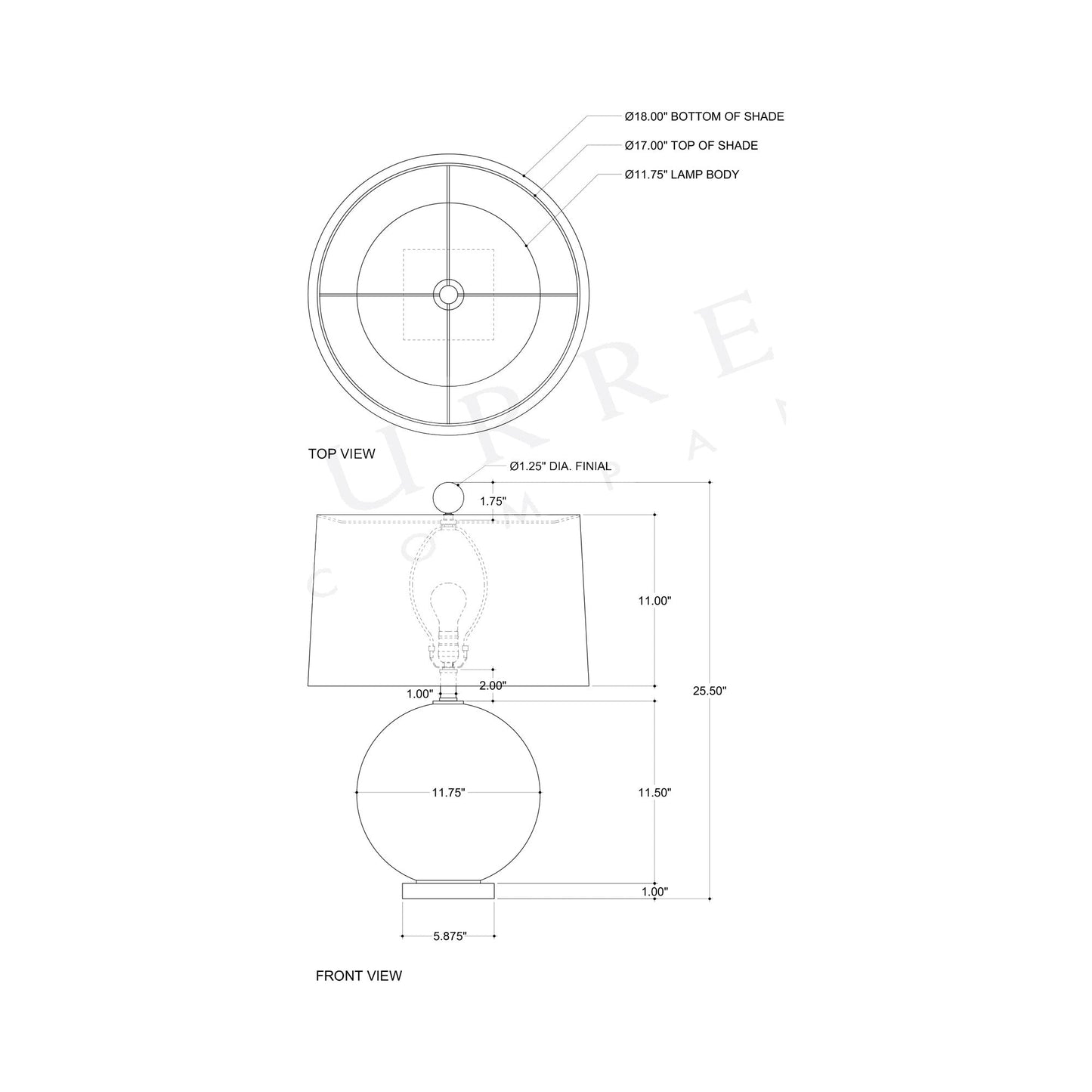 Zebulon Round Table Lamp - line drawing.
