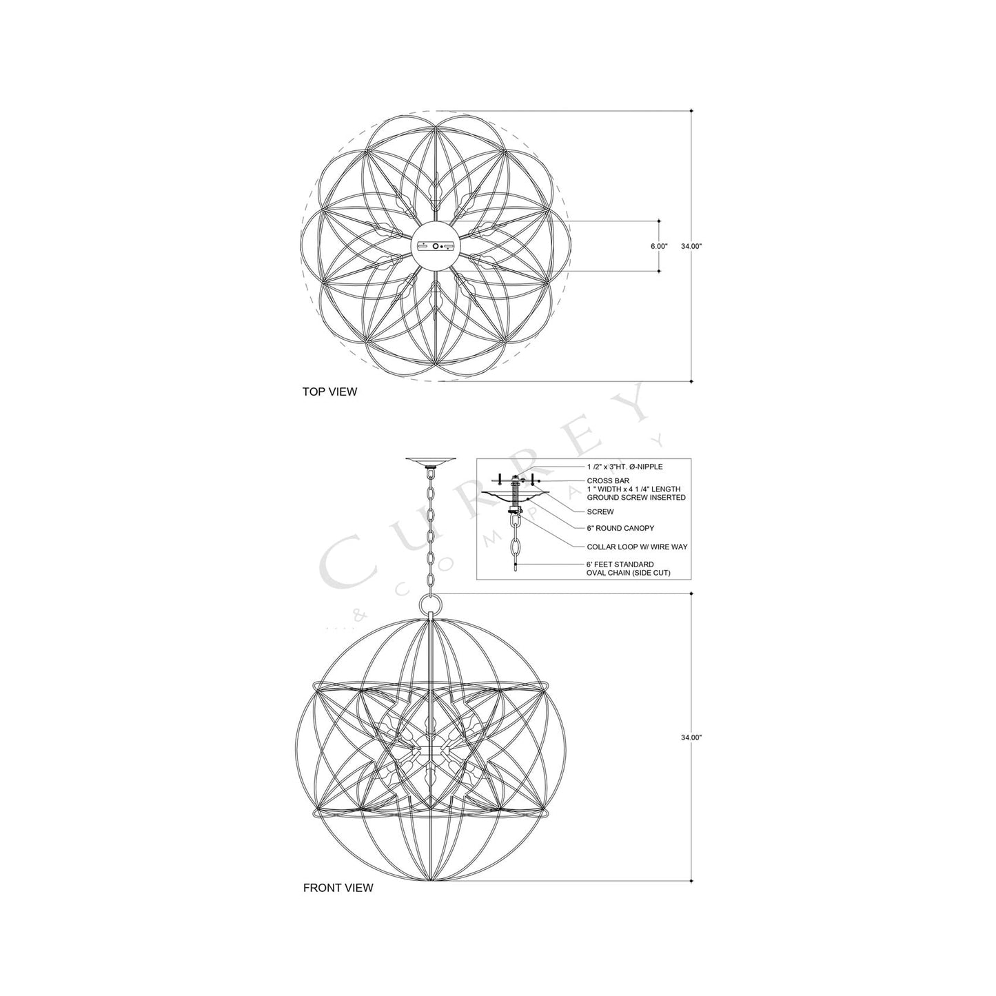 Zenda Chandelier - line drawing.
