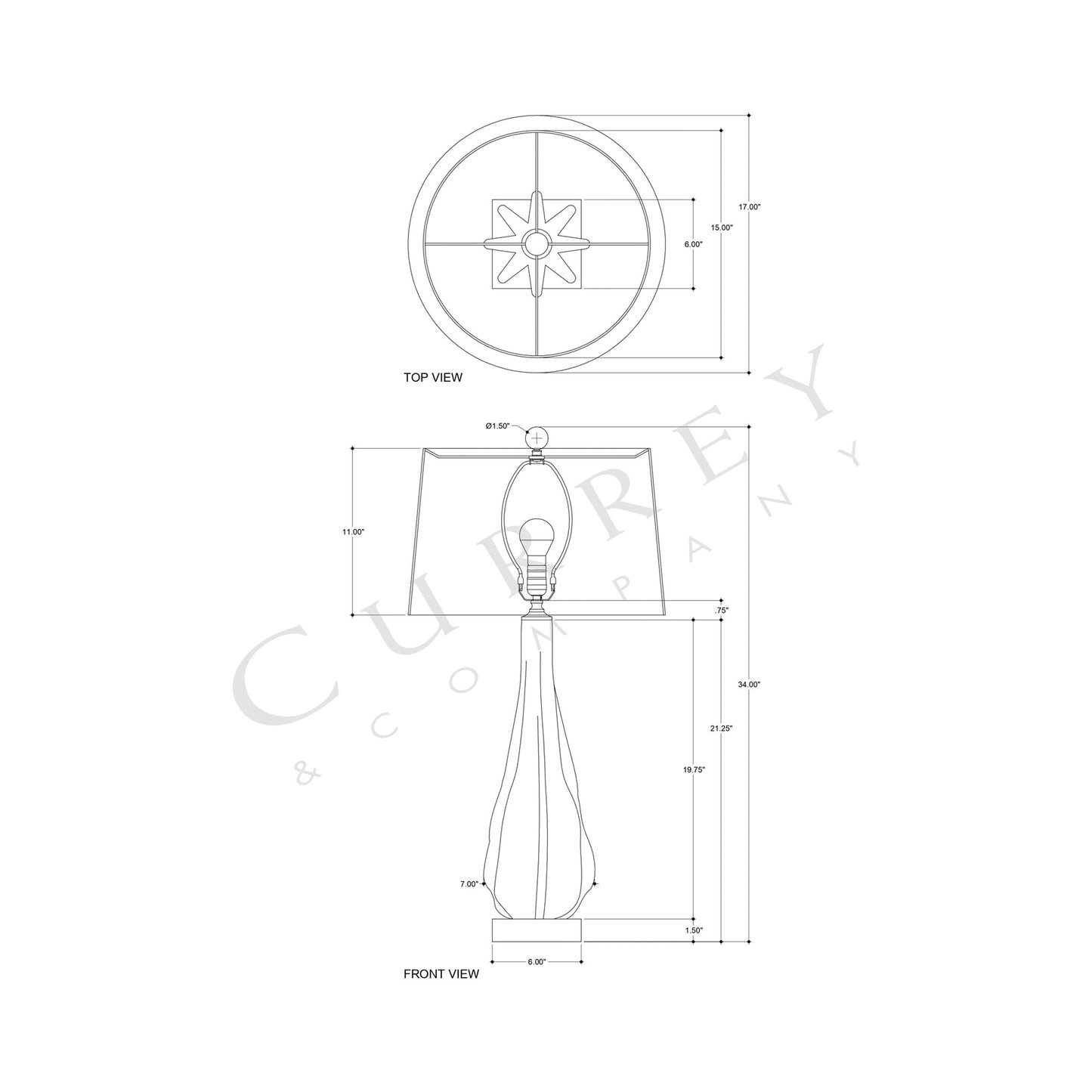 Zephyr Table Lamp - line drawing.