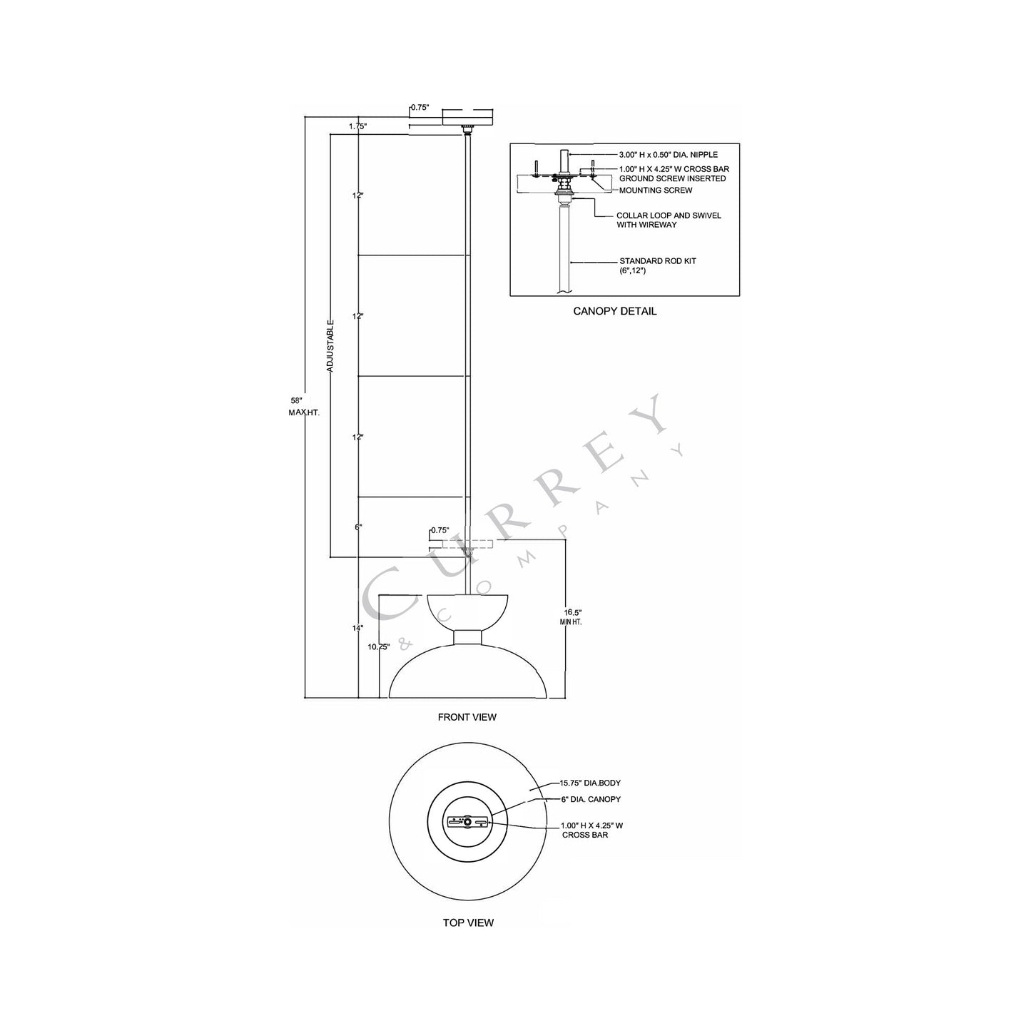 Zevio Pendant Light - line drawing.