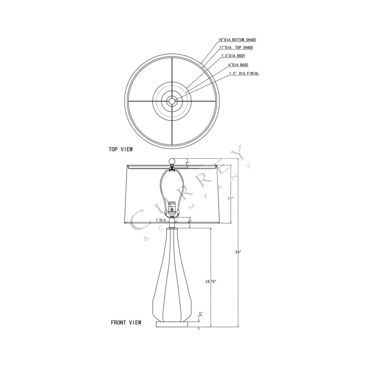 Zyphyrine Table Lamp - line drawing.