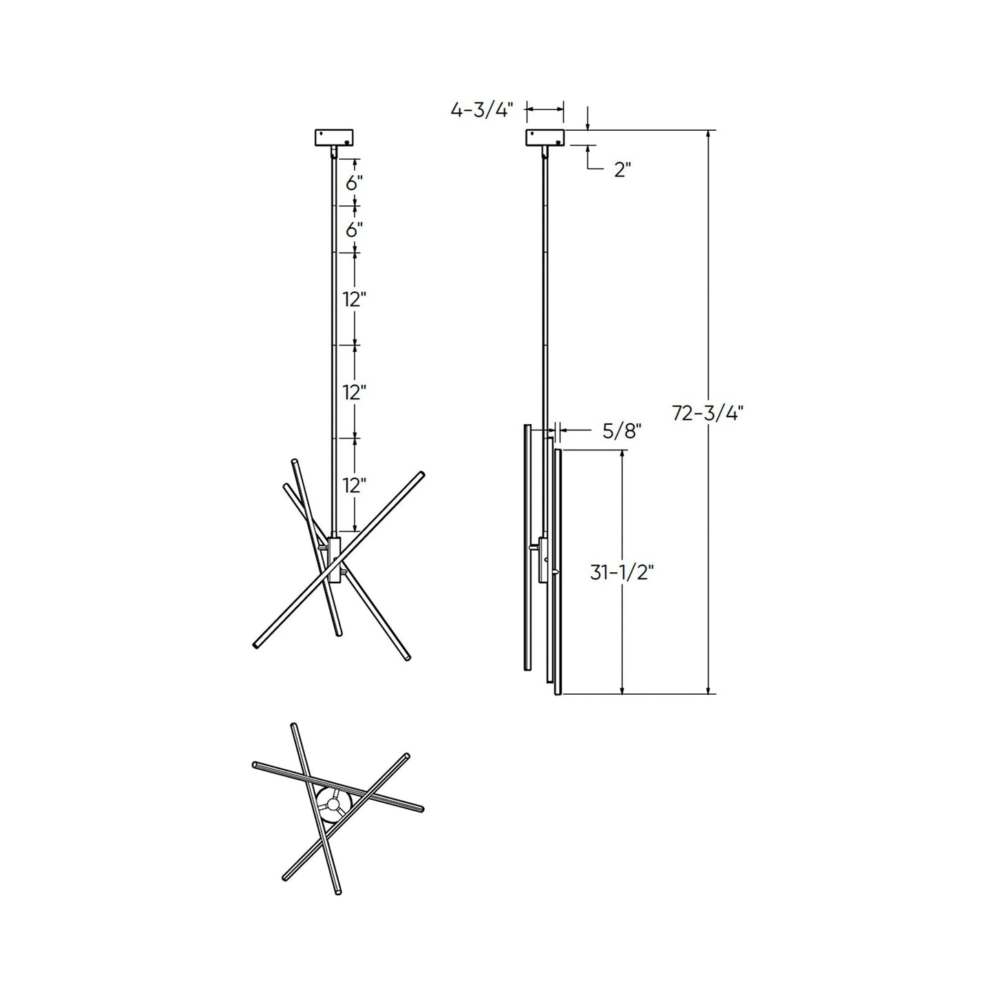 Asterisk LED Pendant Light - line drawing.