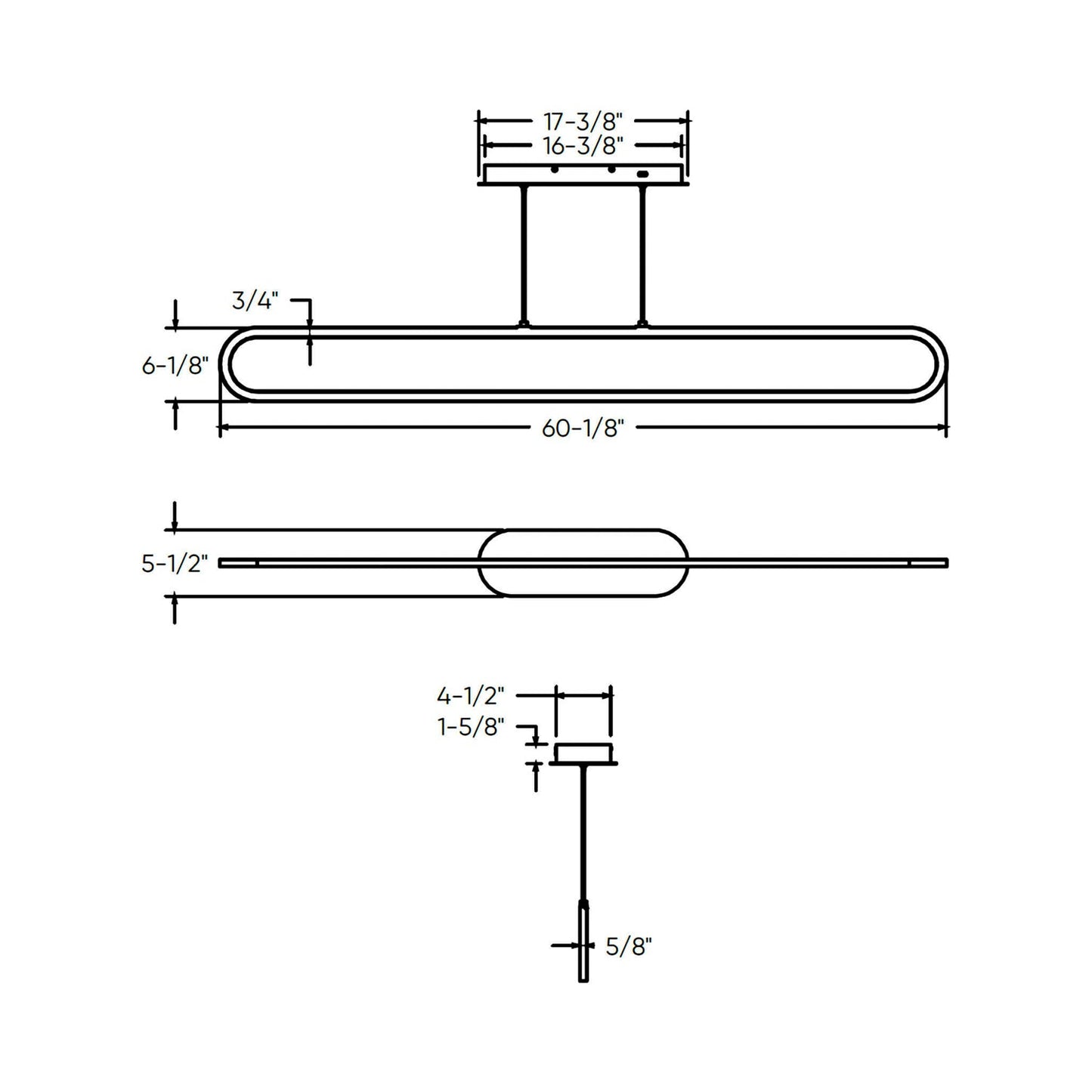 Atom LED Linear Pendant Light - line drawing.