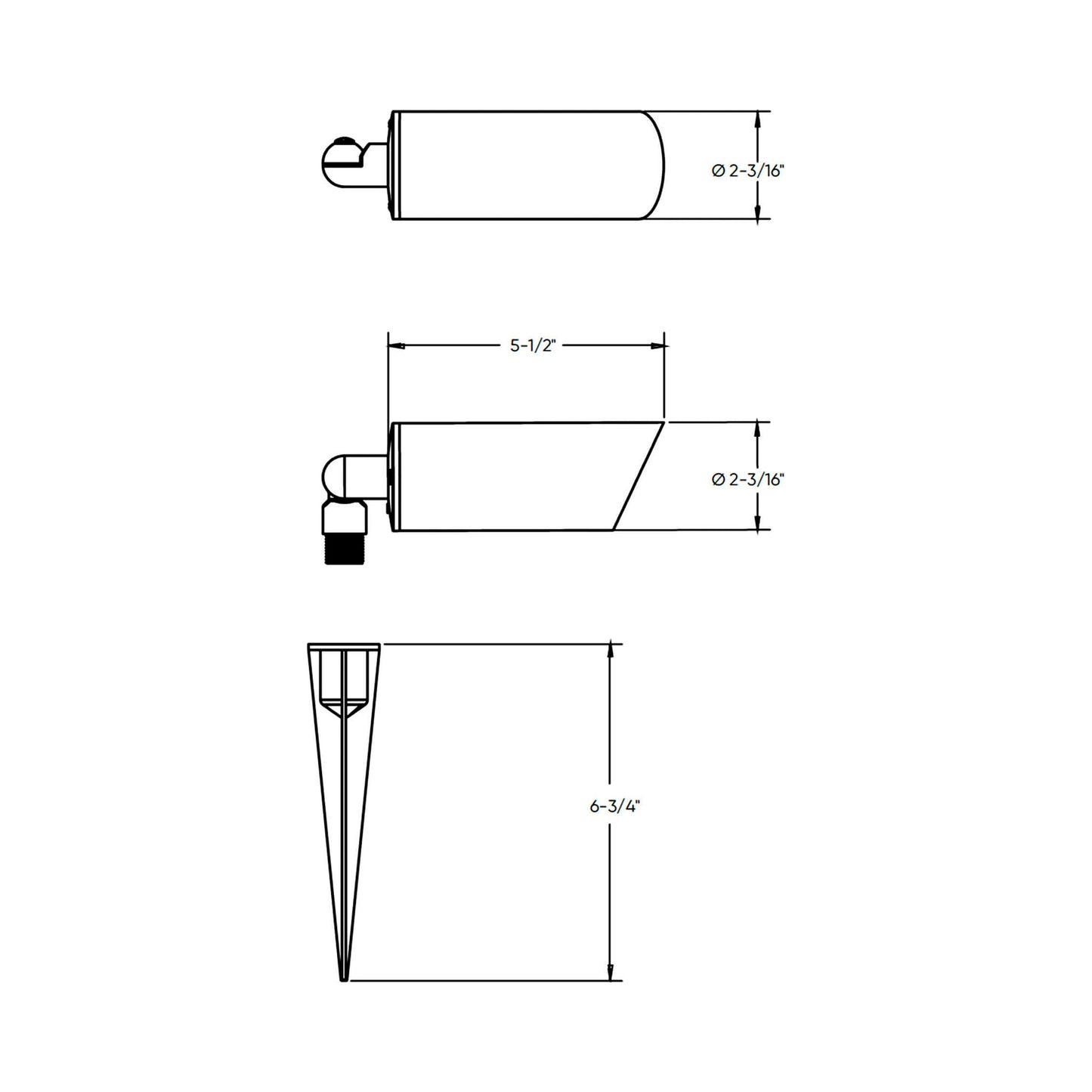 Slim Outdoor LED Spot Light - line drawing.