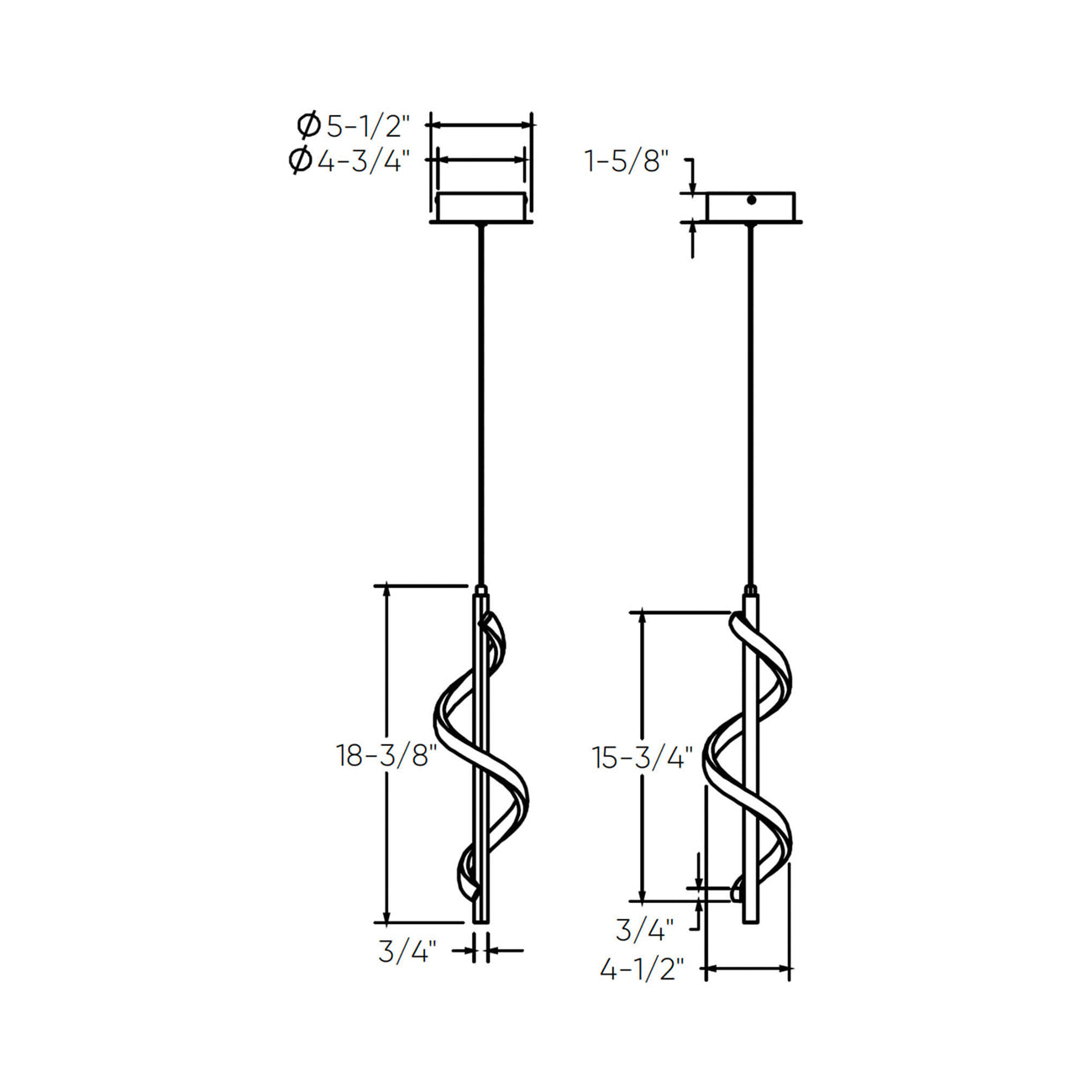 Spin LED Pendant Light - line drawing.