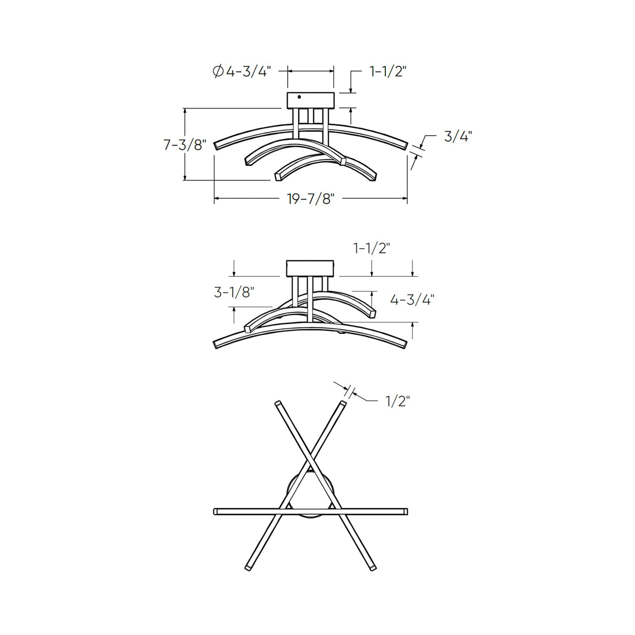 Sway LED Flush Mount Ceiling Light - line drawing.