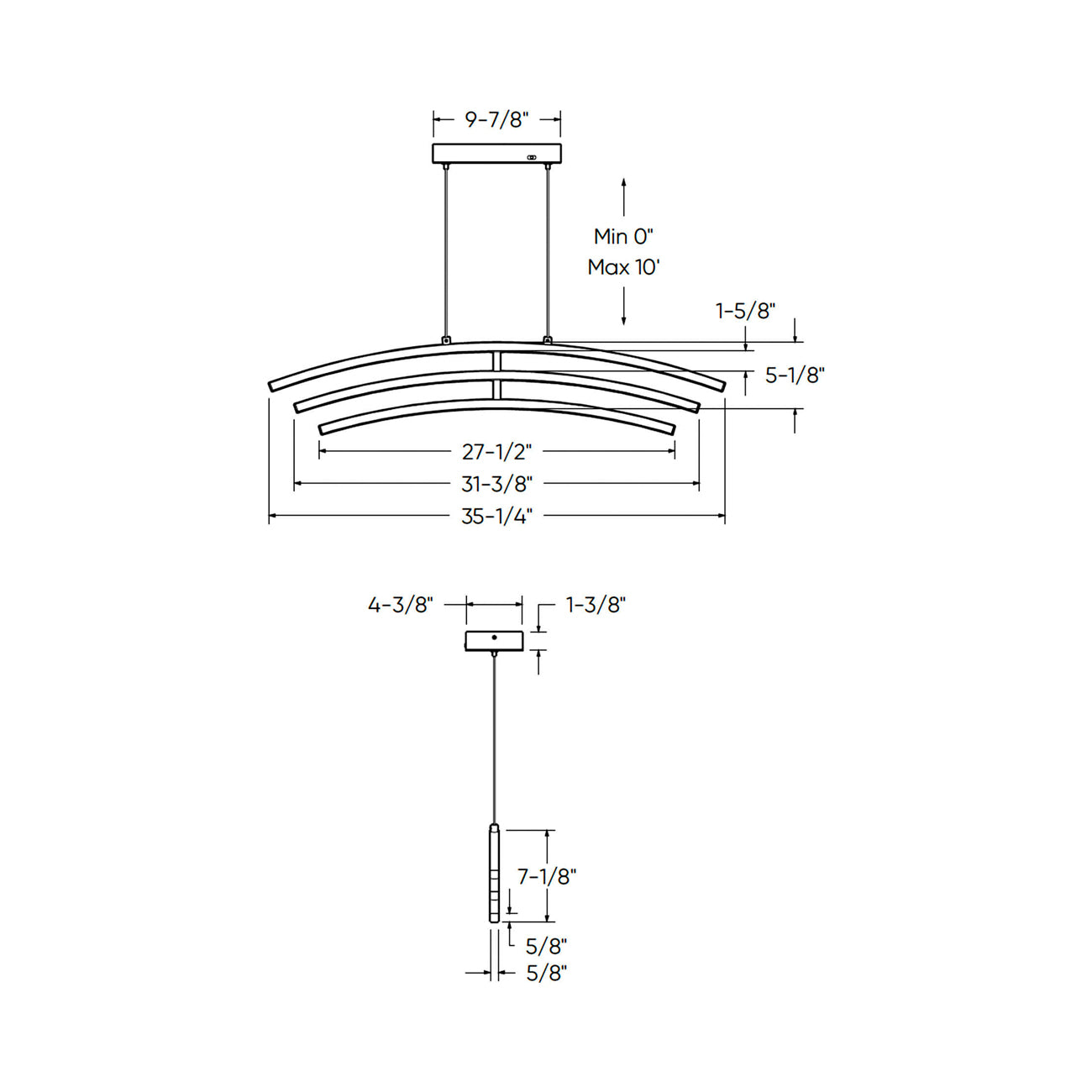 Sway LED Pendant Light - line drawing.