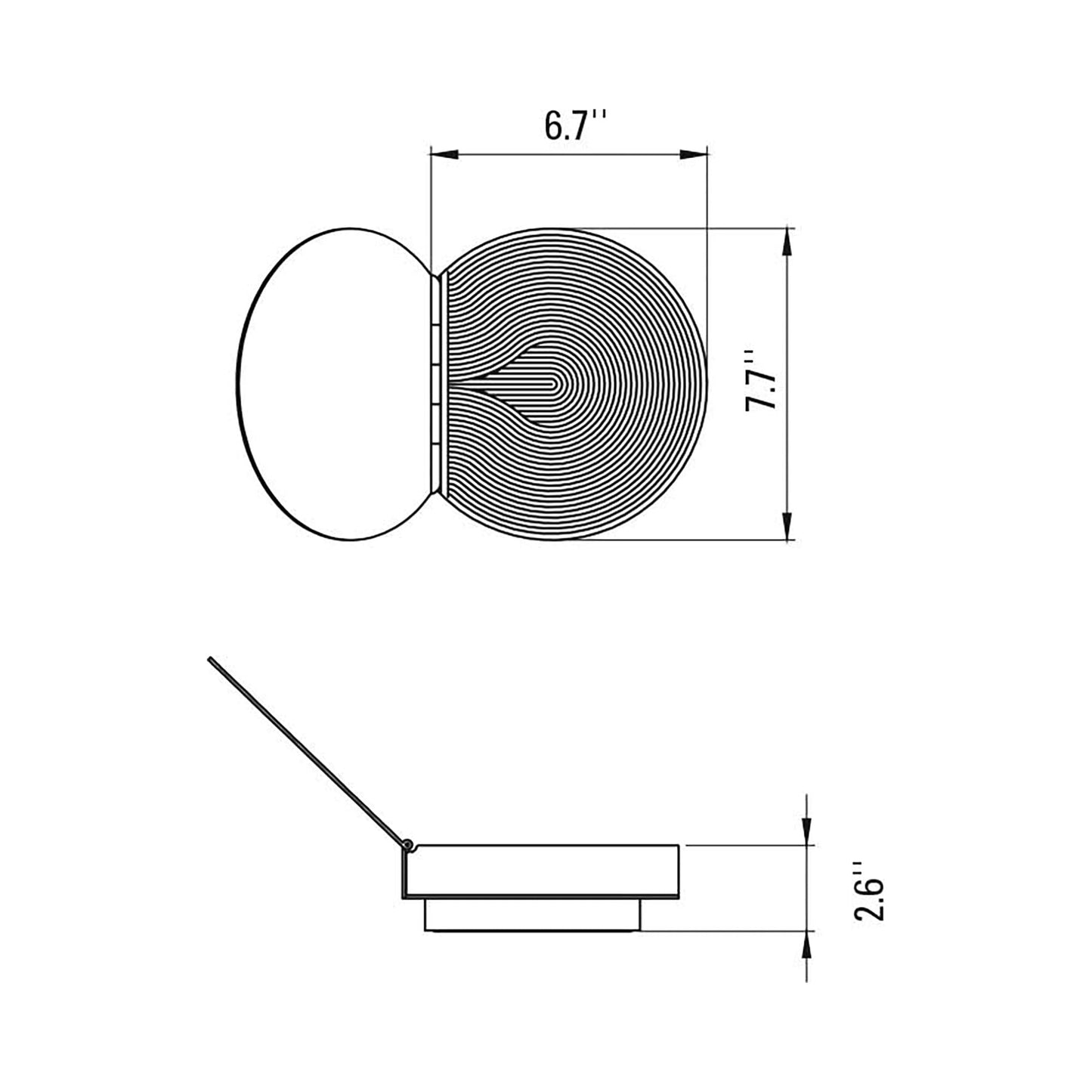 Poudrier LED Wall Light - line drawing.