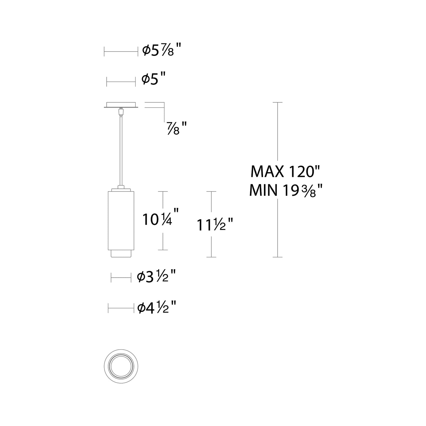 Aragon LED Pendant Light - line drawing.