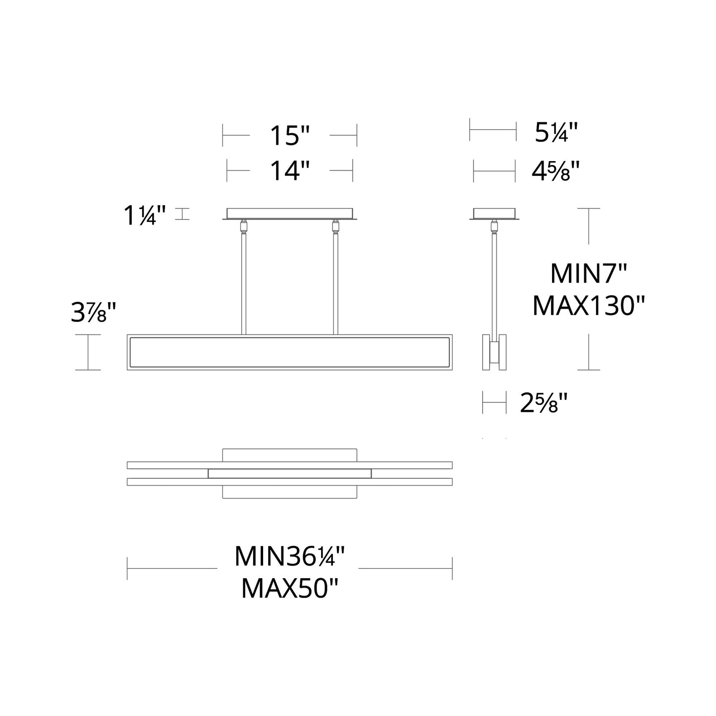 Bastone LED Linear Pendant Light - line drawing.