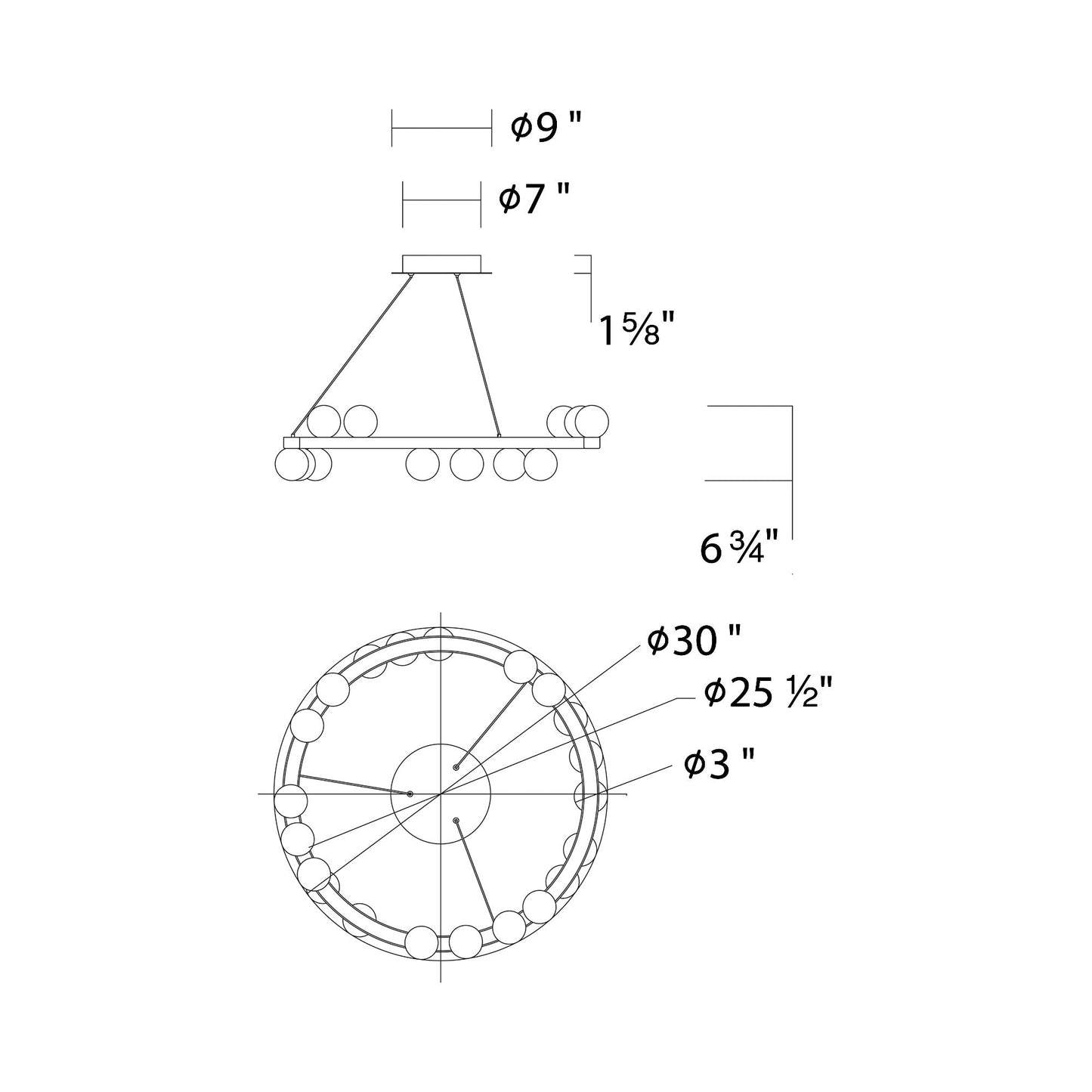 Carousel LED Chandelier - line drawing.