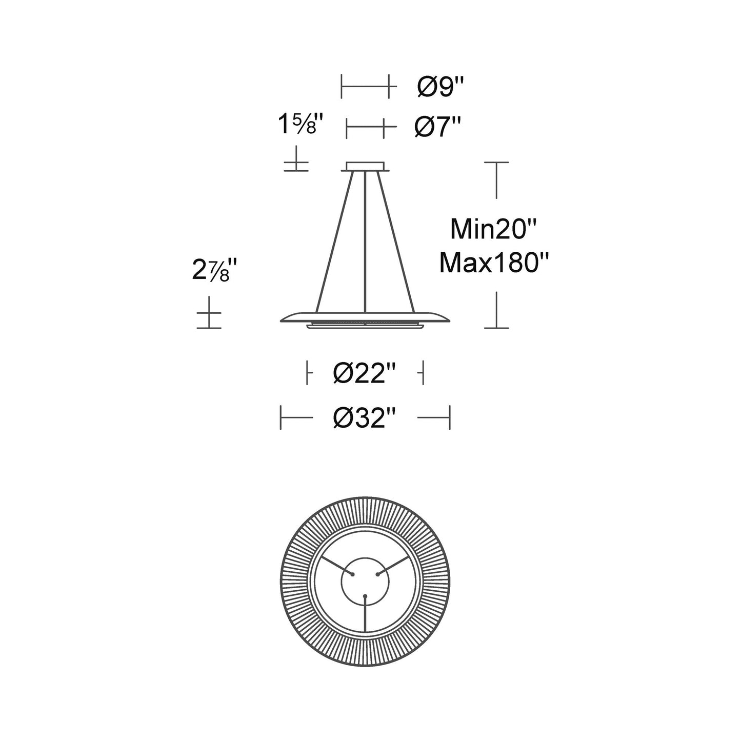 Center Stage LED Pendant Light - line drawing.