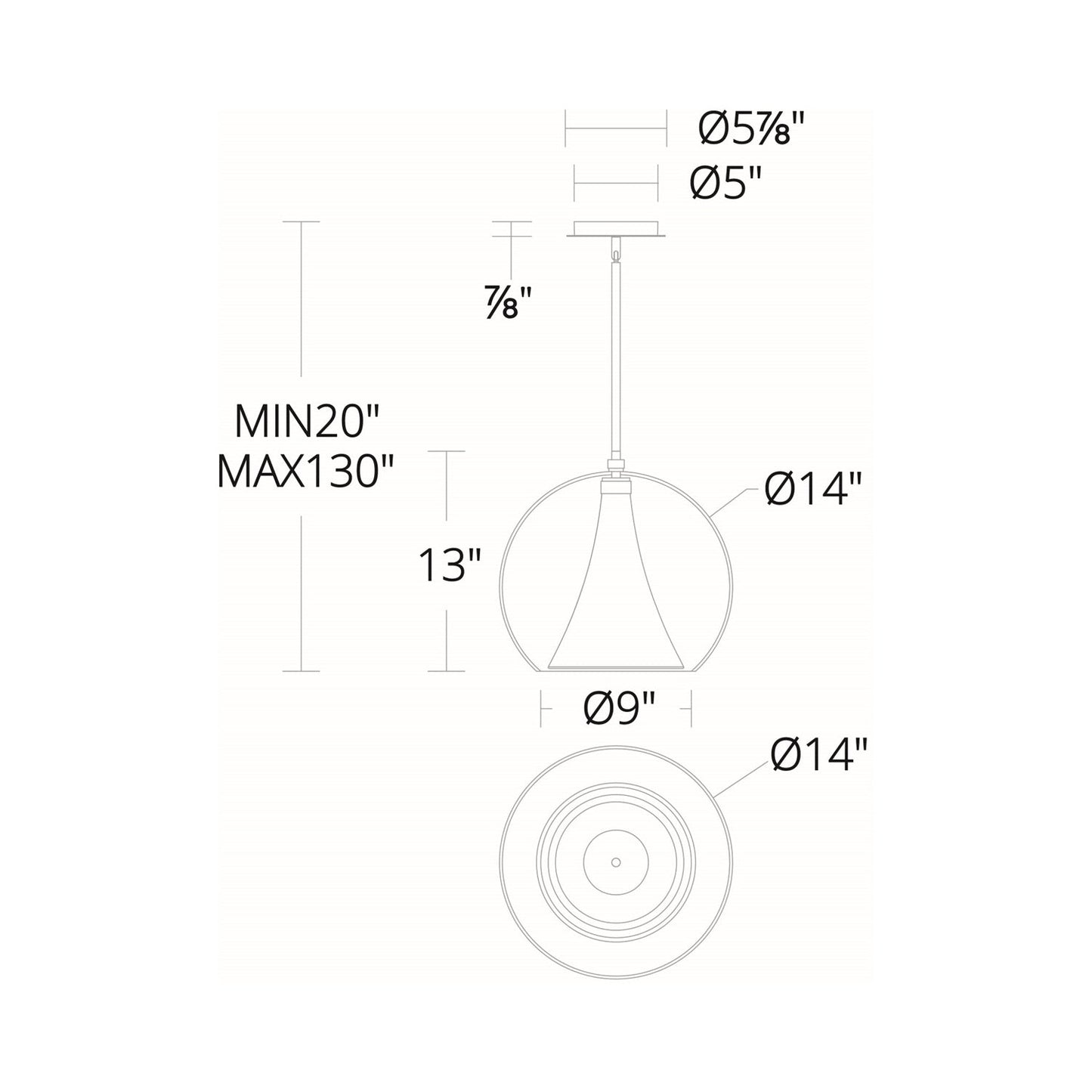 Chantilly LED Pendant Light - line drawing.