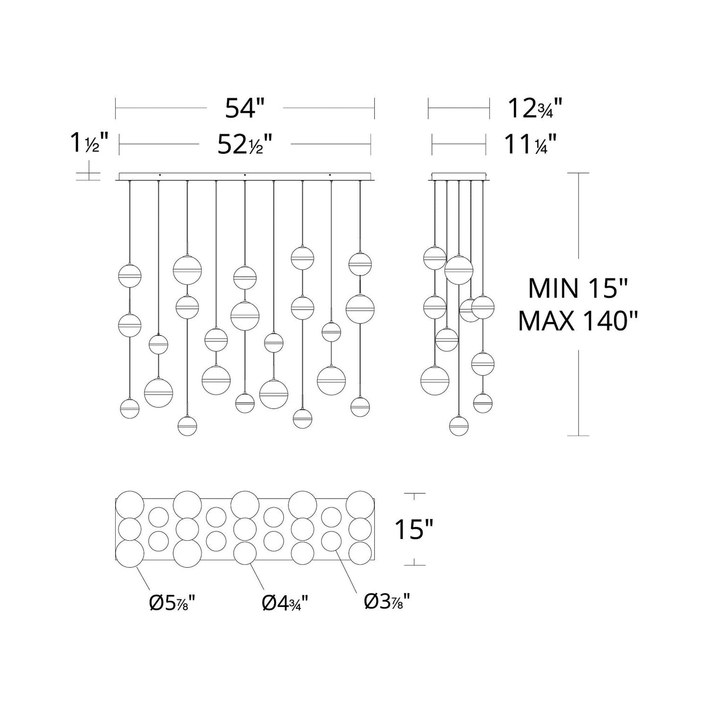 Cyllindra LED Linear Pendant Light - line drawing.