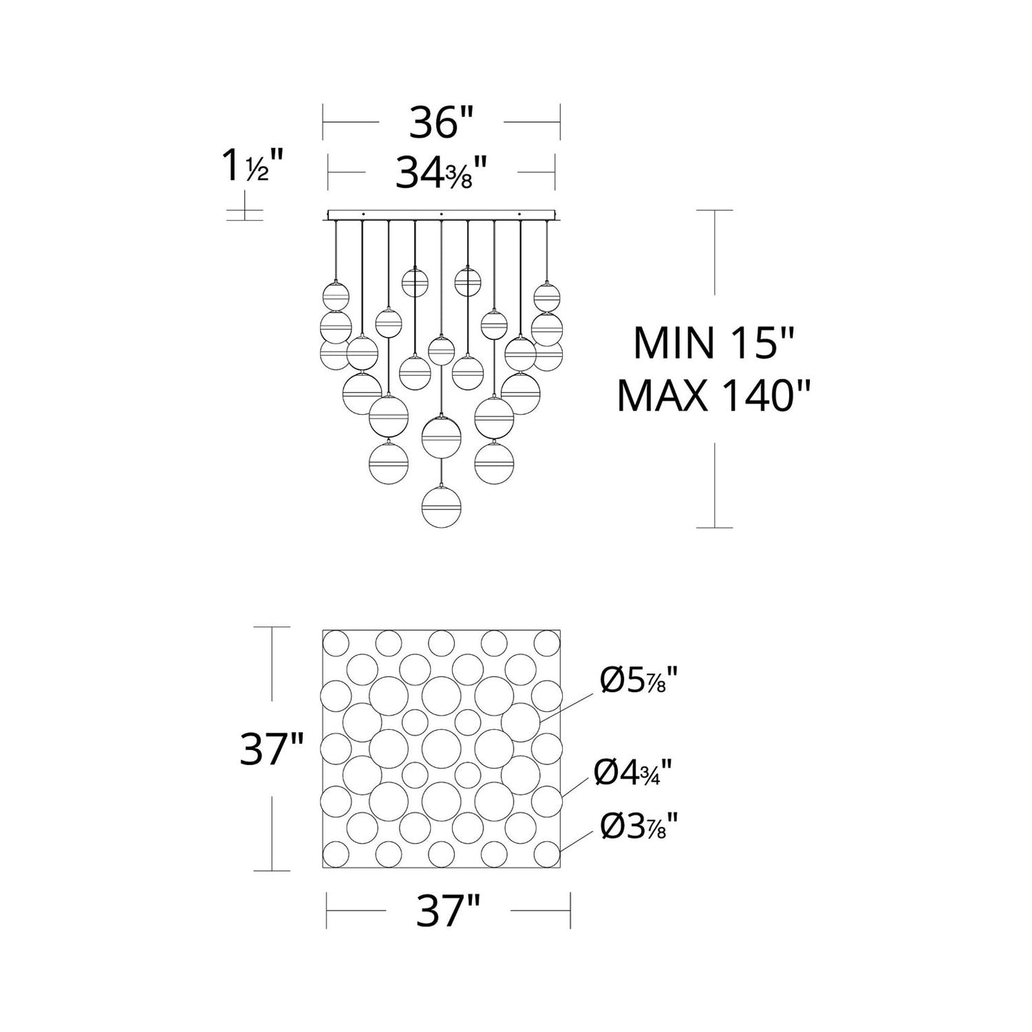 Cyllindra Square LED Pendant Light - line drawing.