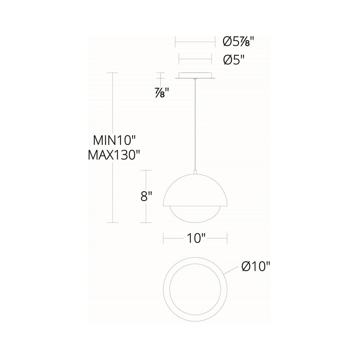 Dome LED Pendant Light - line drawing.