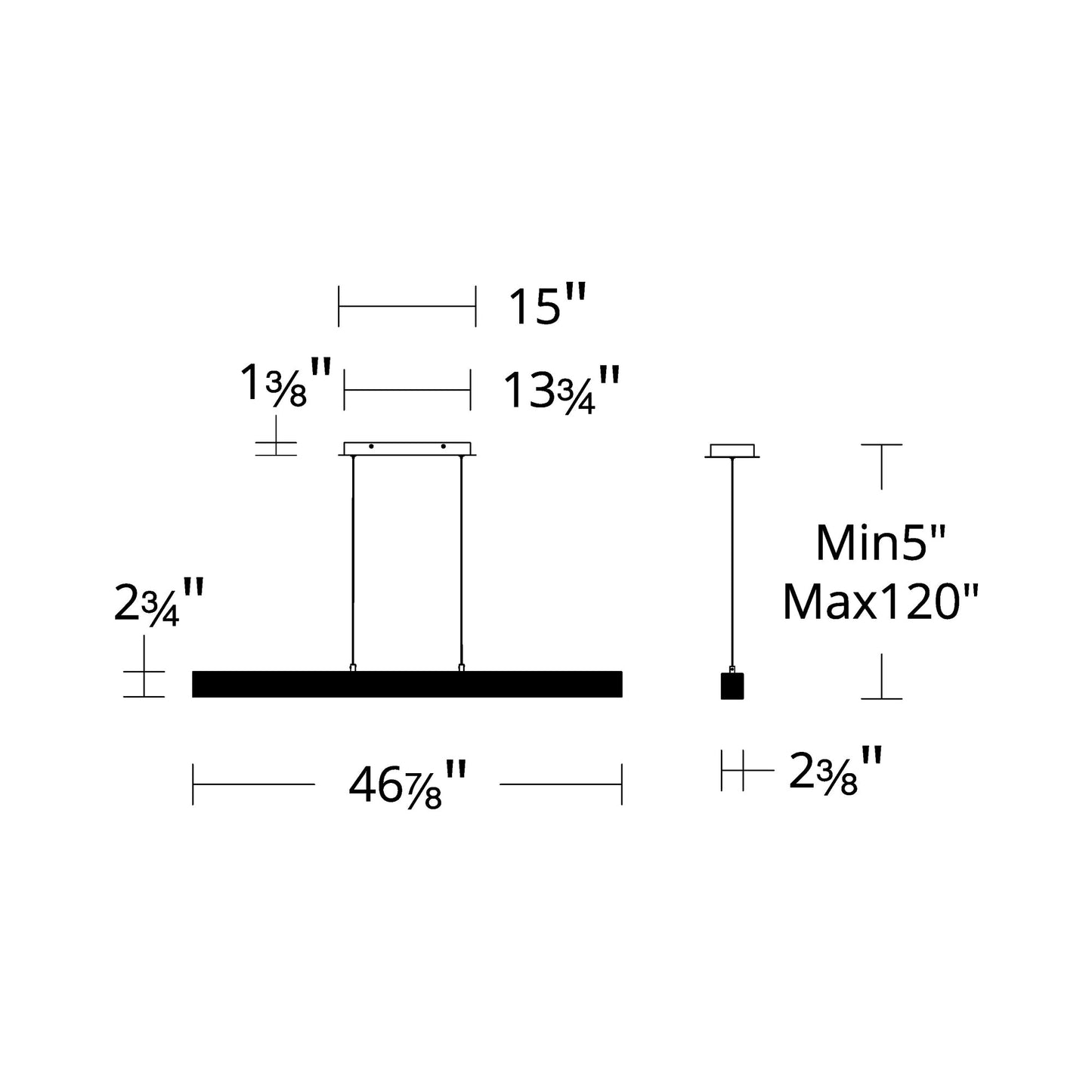 Grille LED Linear Pendant Light - line drawing.