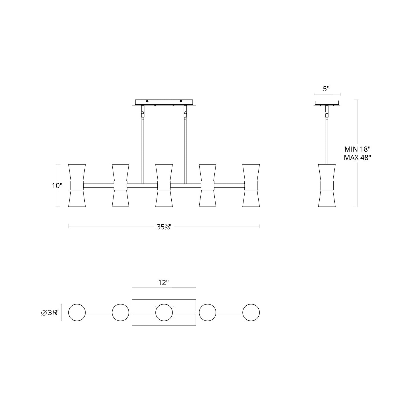 Hourglass LED Pendant Light - line drawing.