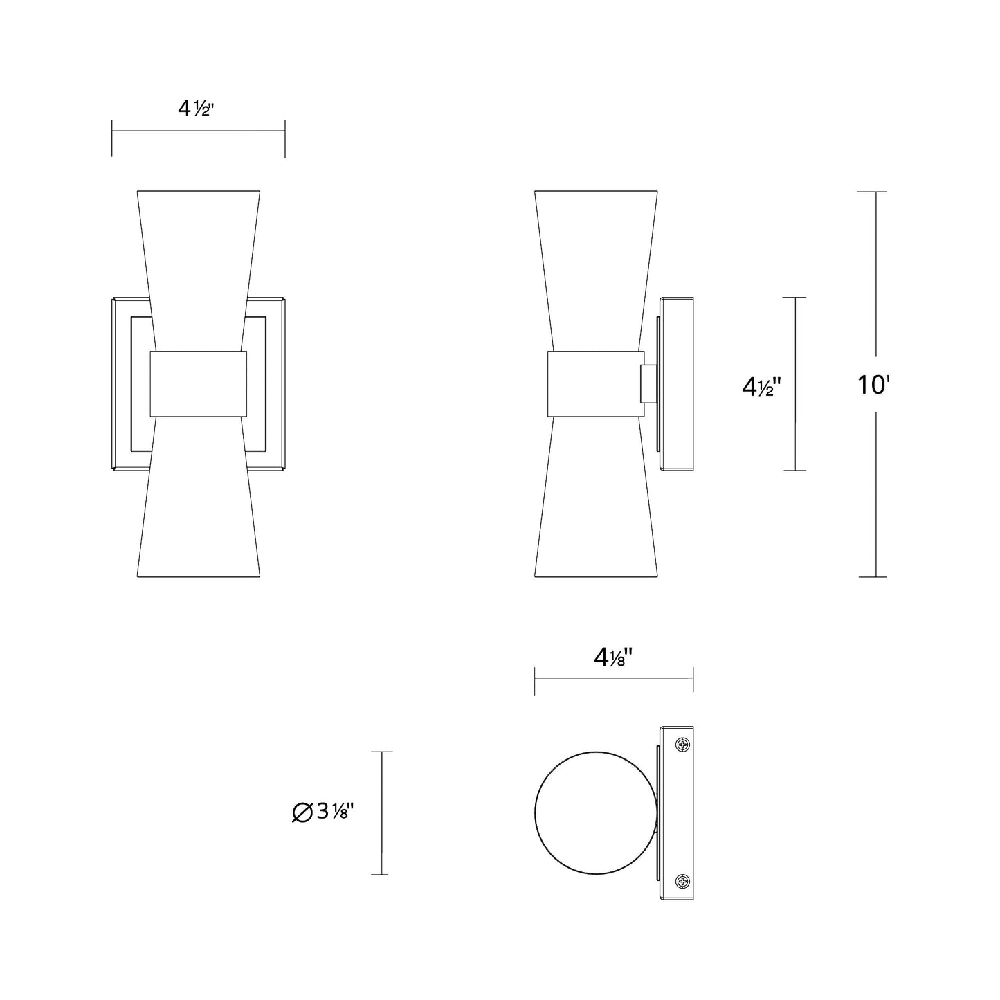 Hourglass Single LED Bath Wall Light - line drawing.