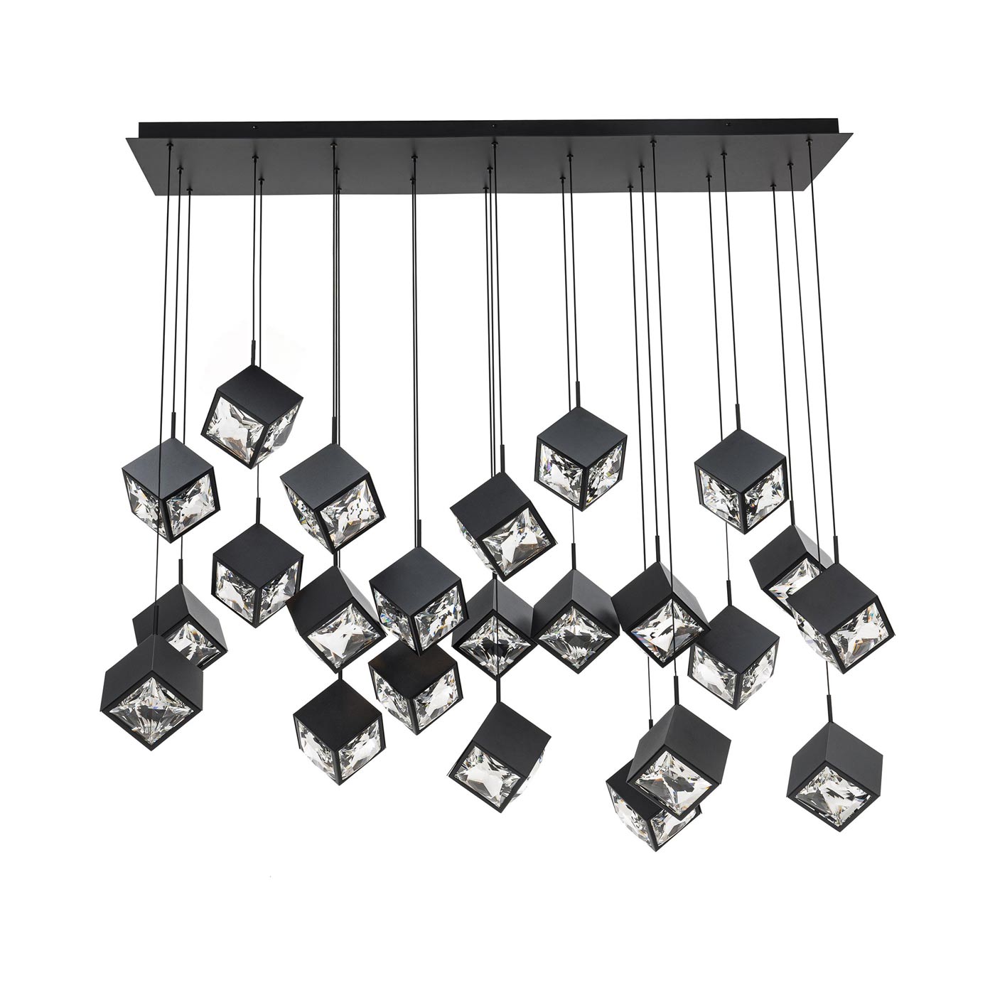 Ice Cube LED Linear Multi Pendant Light in Black (23-Light).