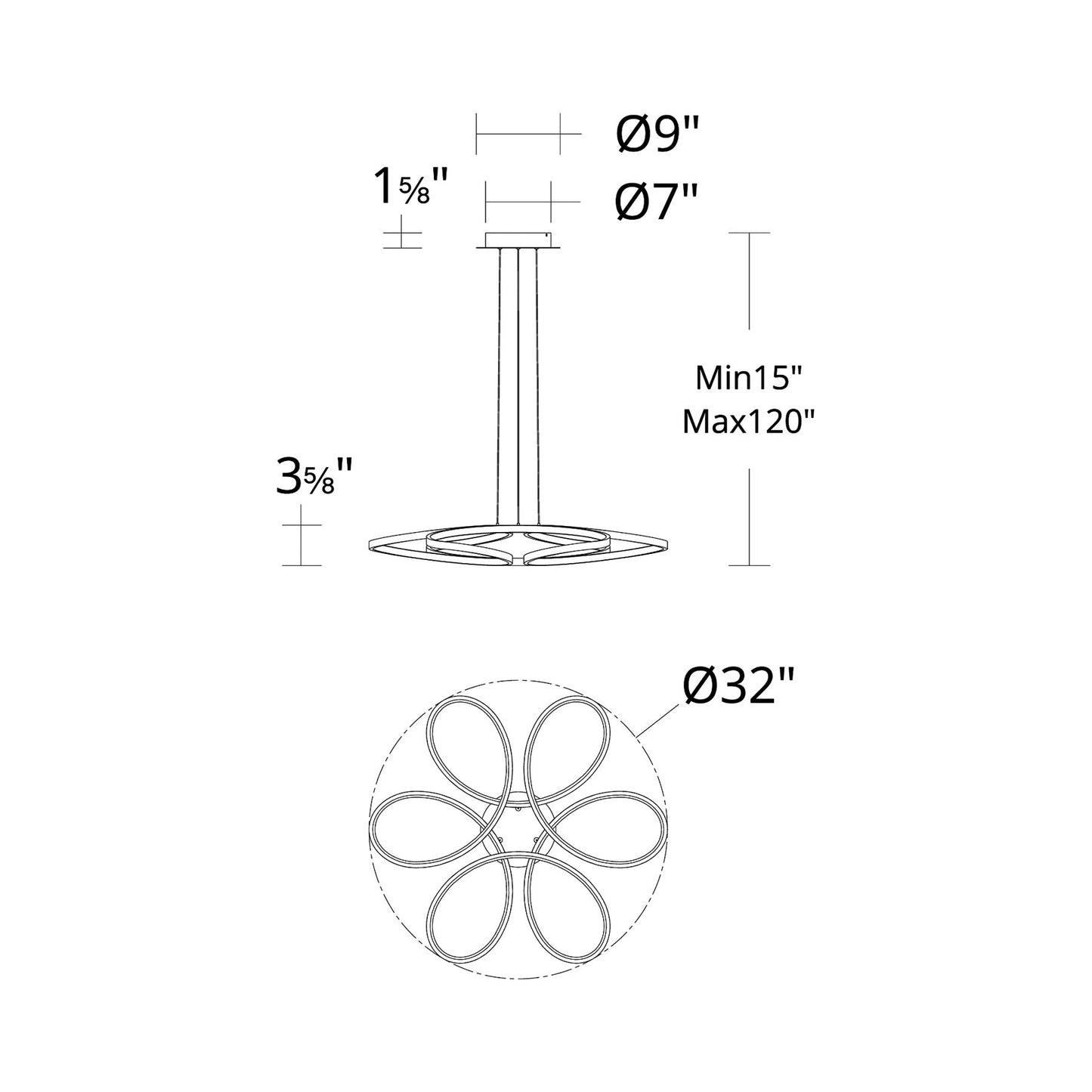 Klover LED Pendant Light - line drawing.