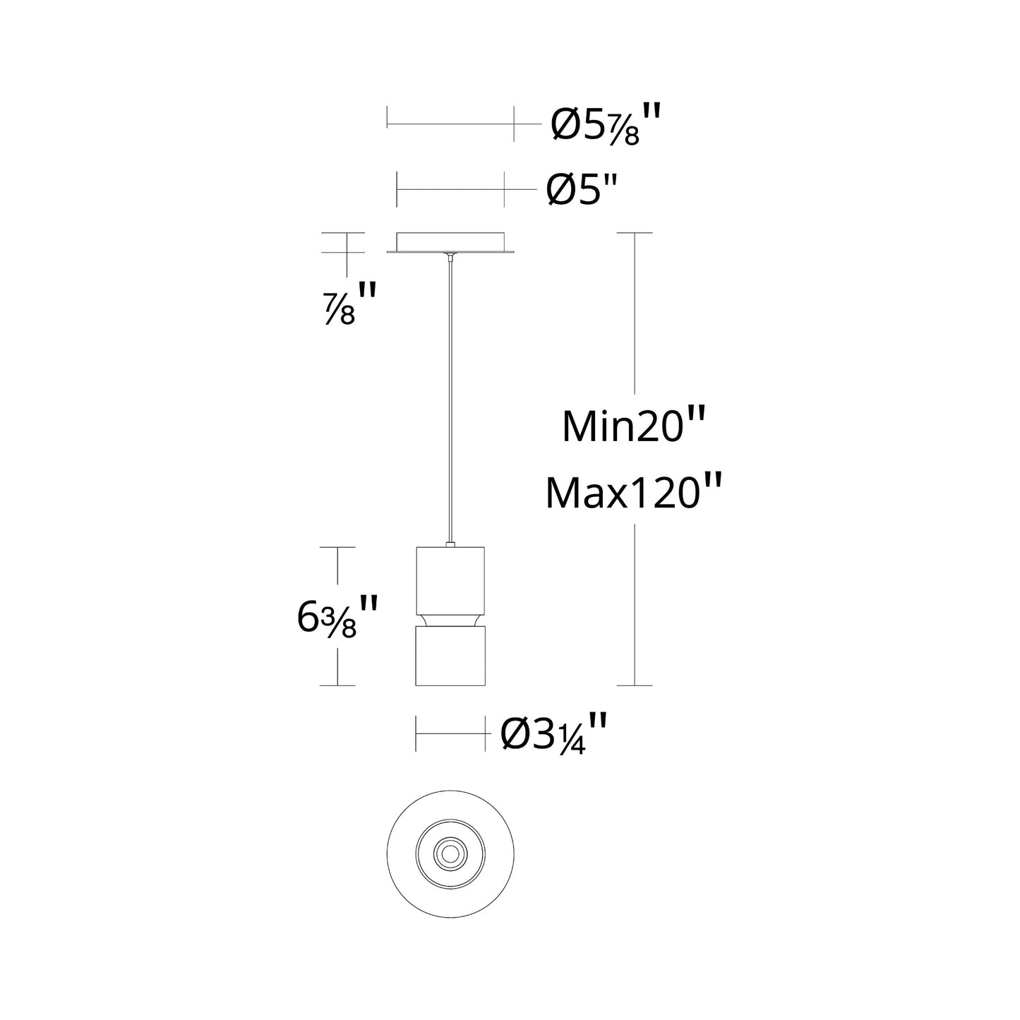 Pedistal LED Pendant Light - line drawing.