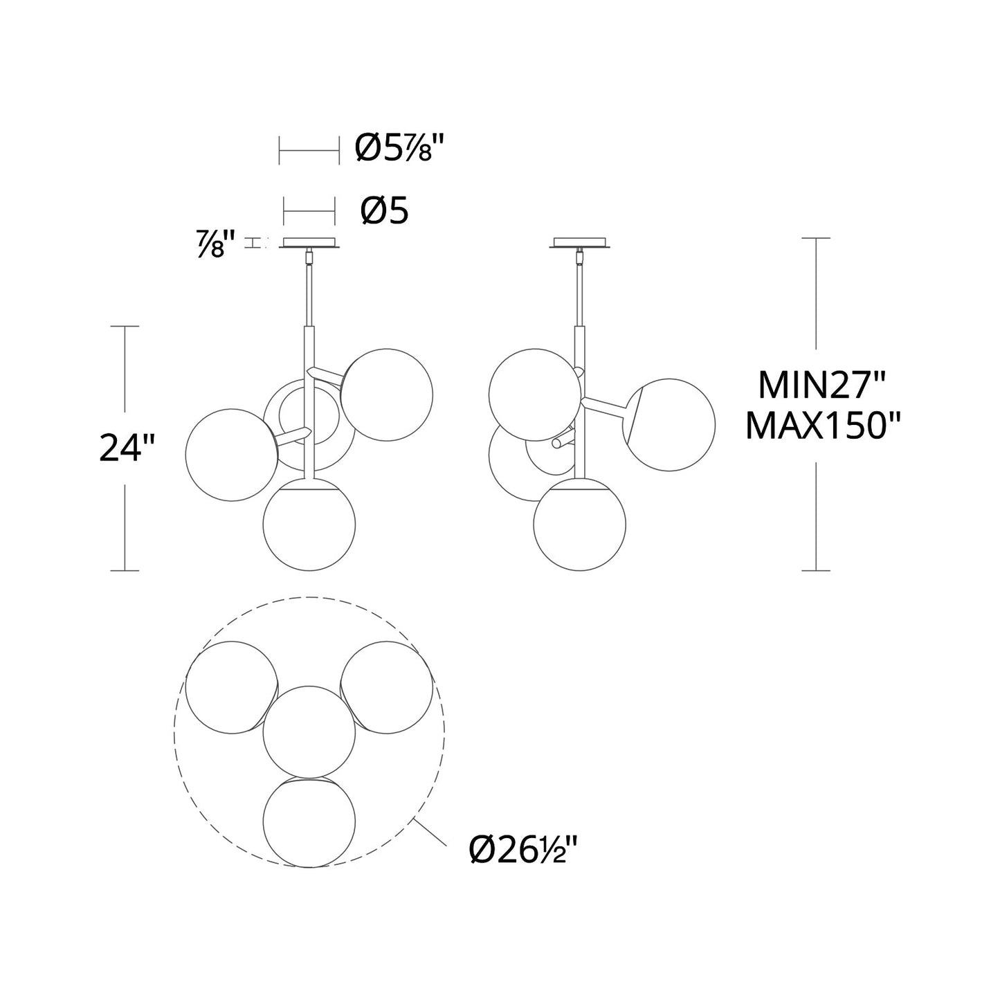 Quattro LED Pendant Light - line drawing.