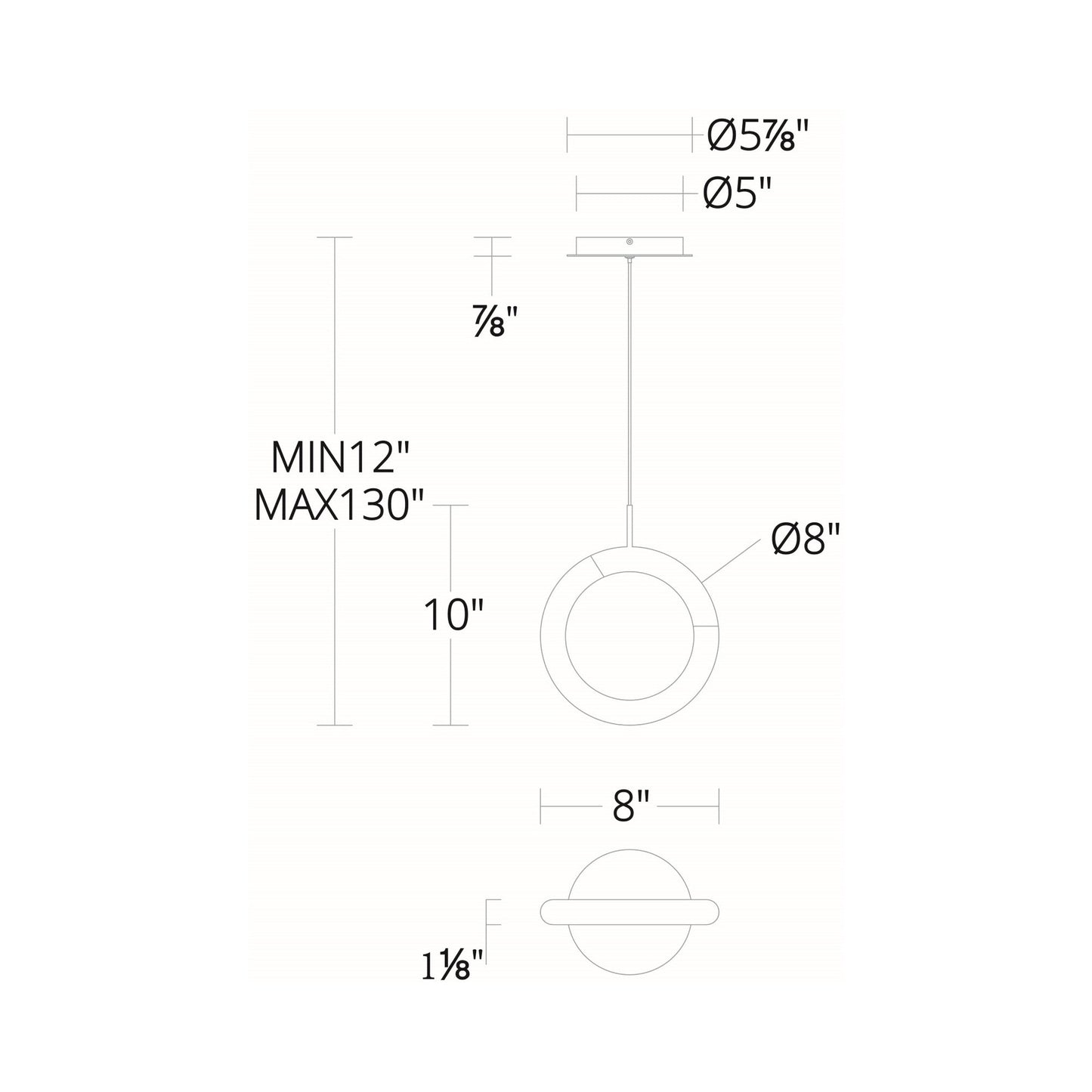 Ringlet LED Pendant Light - line drawing.