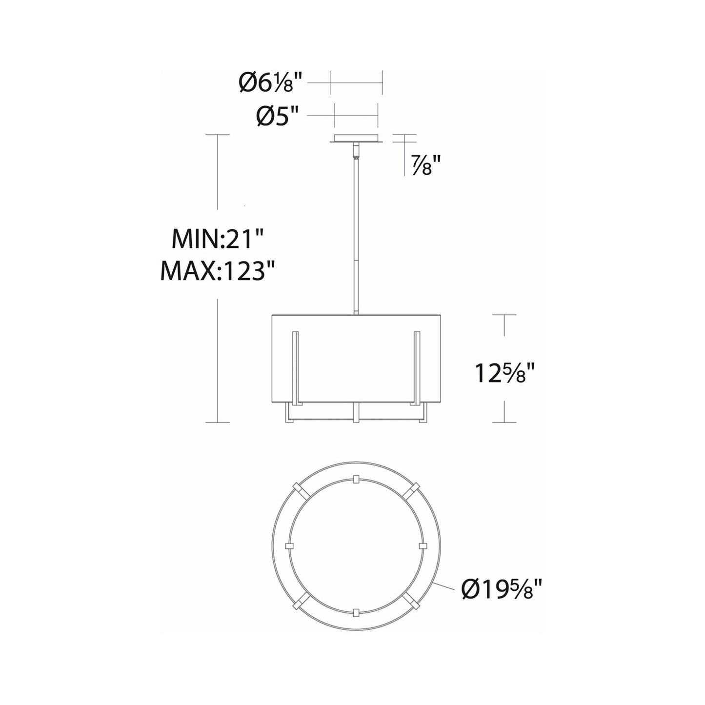 Strum LED Pendant Light - line drawing.
